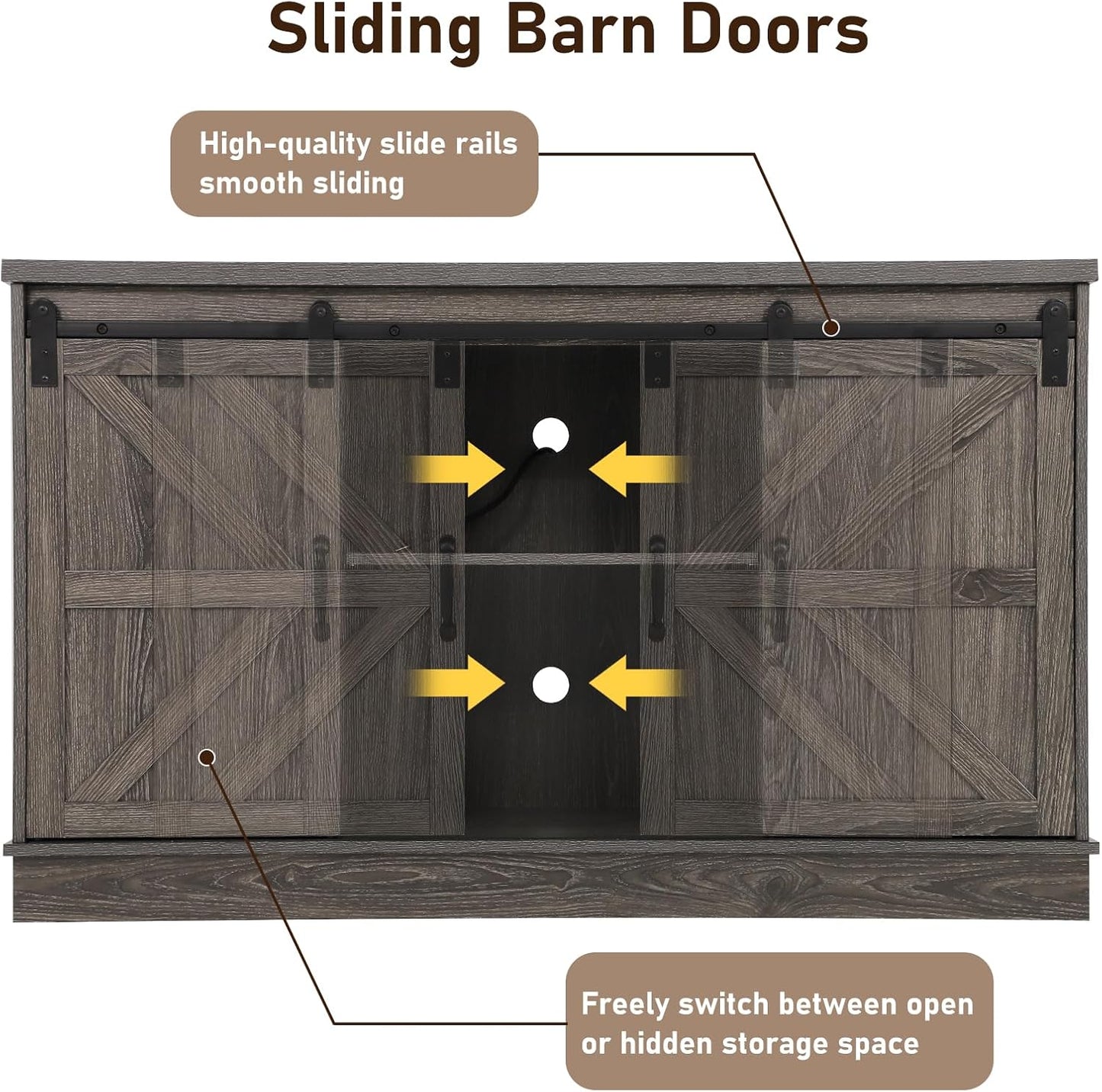 Farmhouse 55-75 Gallon Fish Tank Stand with Power Outlet, Aquarium Stand with Cabinet&Sliding Barn Door, Heavy Duty Reptile Tank Stand for 2 Fish Tank/Turtle Tank/Reptile Terrarium, Grey