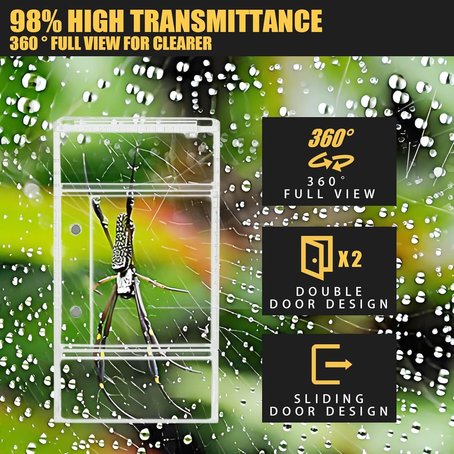 Small Reptile Terrarium – Jumping Spider Enclosure with Water-Holding Design – Spider & Tarantula Enclosure, Praying Mantis Habitat, Reptile Enclosure & Accessories