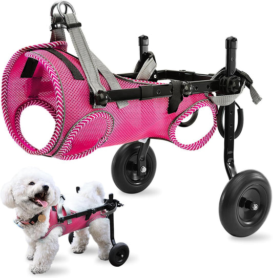 Updated Dog Wheelchair for Back Legs,Small Dog Wheelchair Carts with Wheels, Light Weight Wheelchair for Leg Support Helps Senior,Injured,Paralyzed, S & Pink
