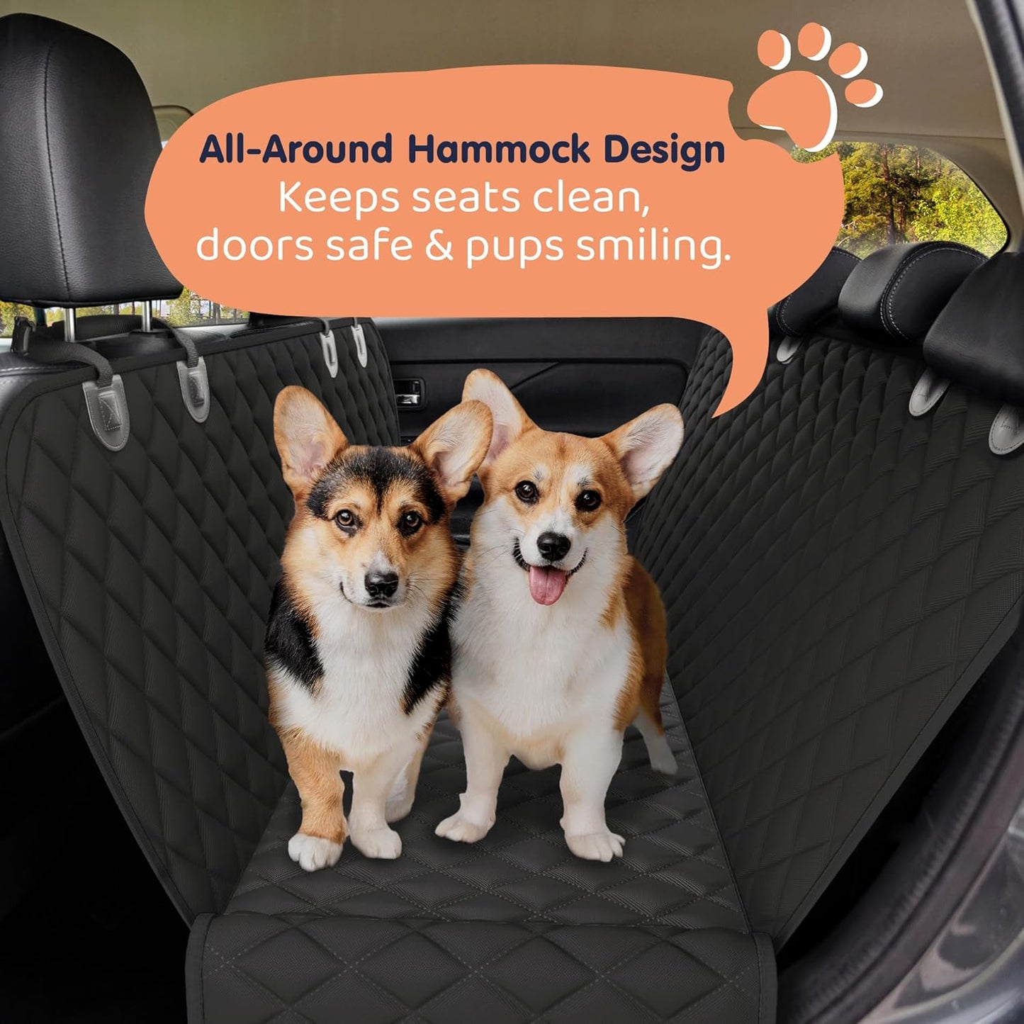 XL Dog Car Seat Cover for Back Seat, Waterproof Hammock for Car, SUV & Truck, Non-Slip Backseat Cover for Dogs, Heavy-Duty Dog Hammock Style Seat Protector Pets, Easy to Install & Clean