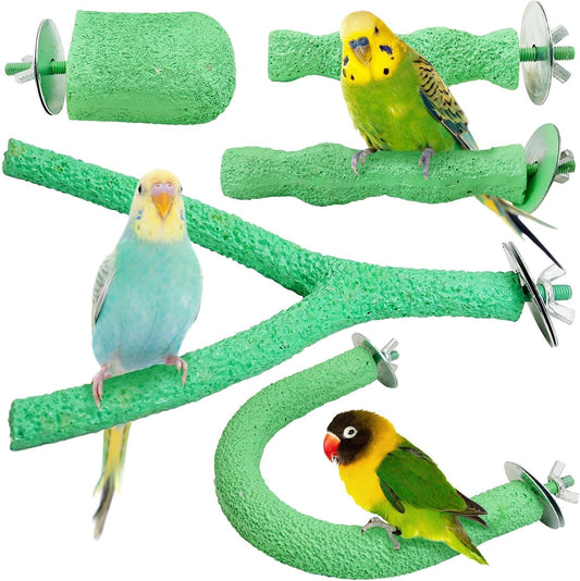 PINVNBY 5 Pack Bird Perch Resin Bird Beak Grinding Stone Parrot Cage Perch Stand Platform Foot Claws Trimmer Chew Toy Bird Cage Accessories for Budgie Cockatiel Conure Lovebird Finch (Green)