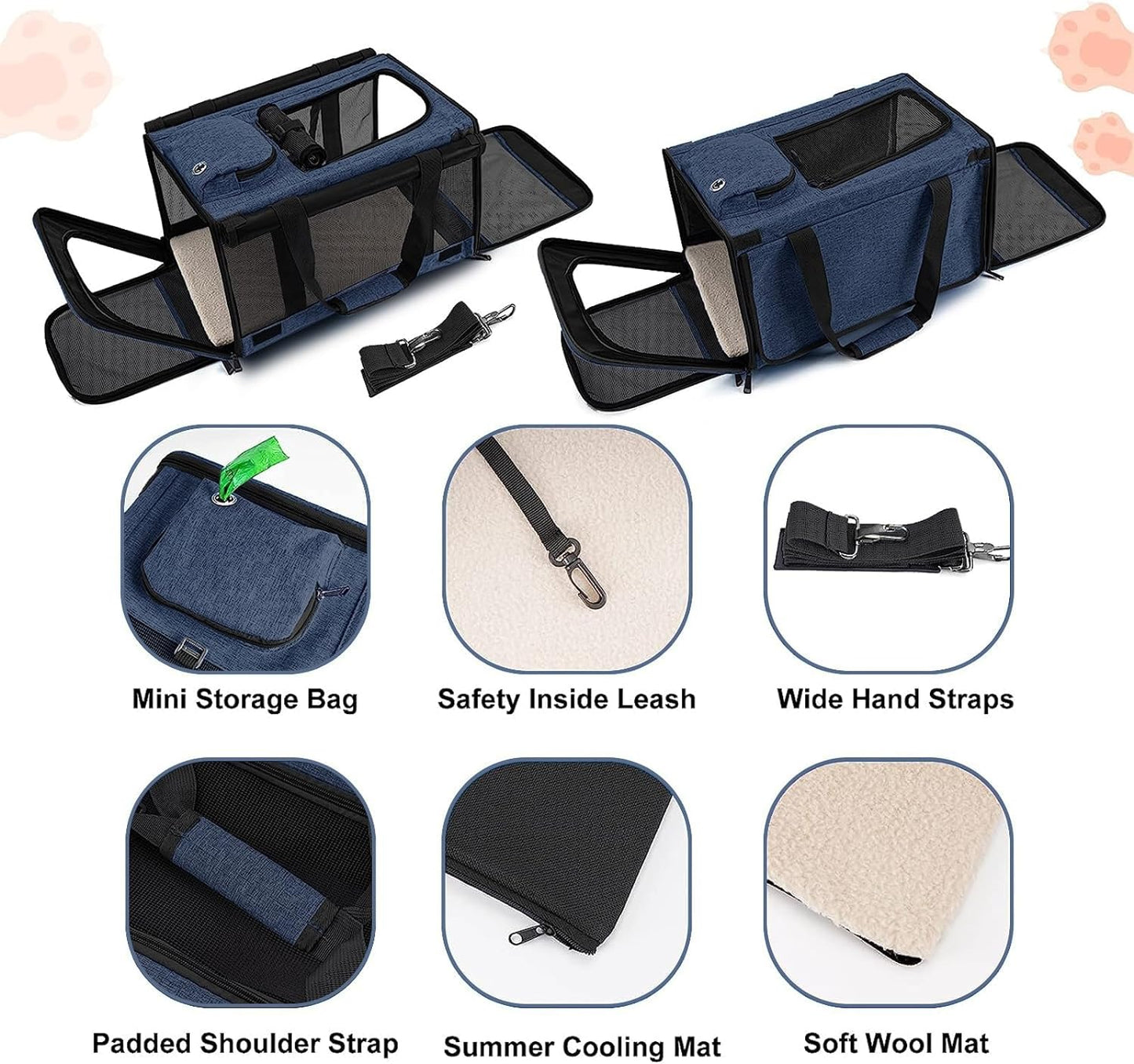 Medium Cat Carrier Large Cat 15 lbs+ Soft Pet Carrier Small Puppy/Ventilated 2 Kittens Car Travel Bag Case/Comfy Big Maine Coons 25 Pounds/Soft-Sided Mesh Kitty Products Dark Blue