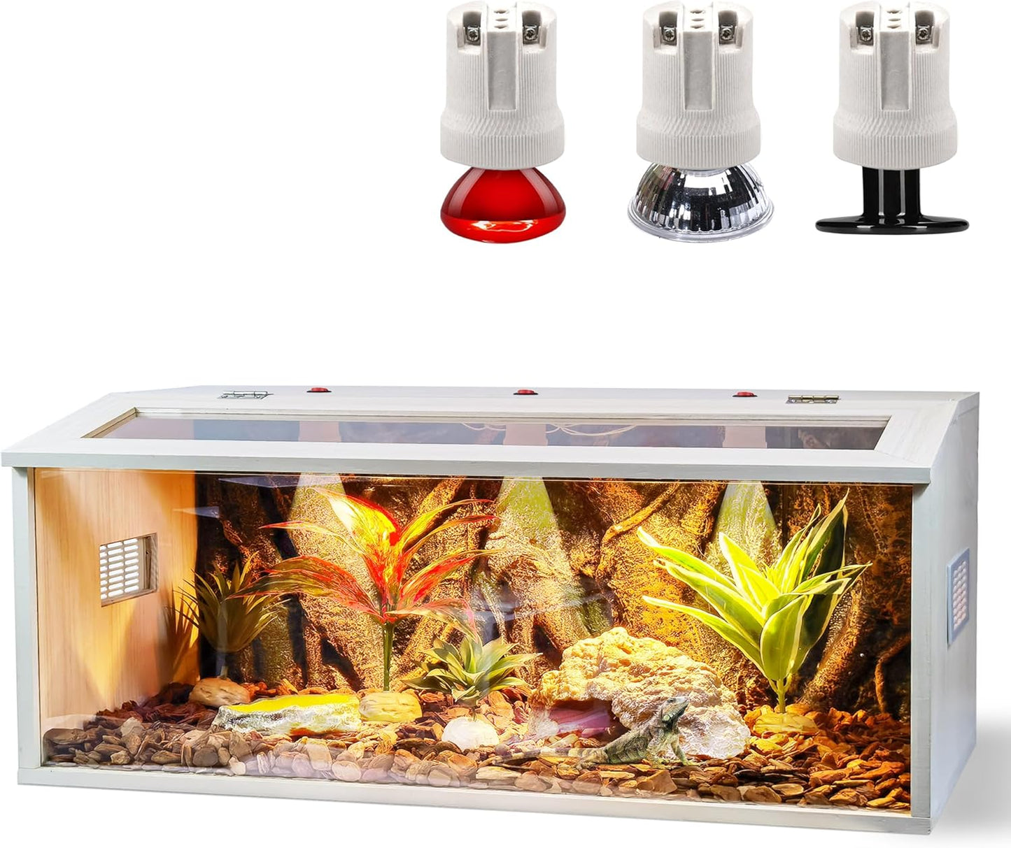 Prolee Bearded Dragon Tank 70 Gallon, Reptile Enclosure, Snake Tank, Reptile Terrarium, Built-in Light Fixtures with Switch, 48" L x 20" H x 20" D