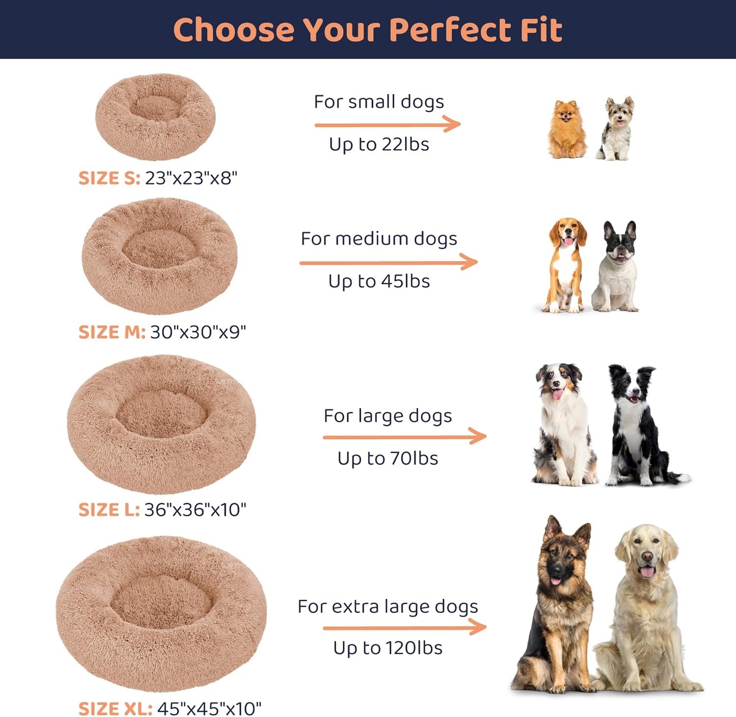 Donut Dog Bed - Premium Comfort for Anxiety Relief - Fluffy & Calming Design with Ultra-Plush Support | Cozy Round Dog Bed with Super Soft Circle Style (Size XL Camel)