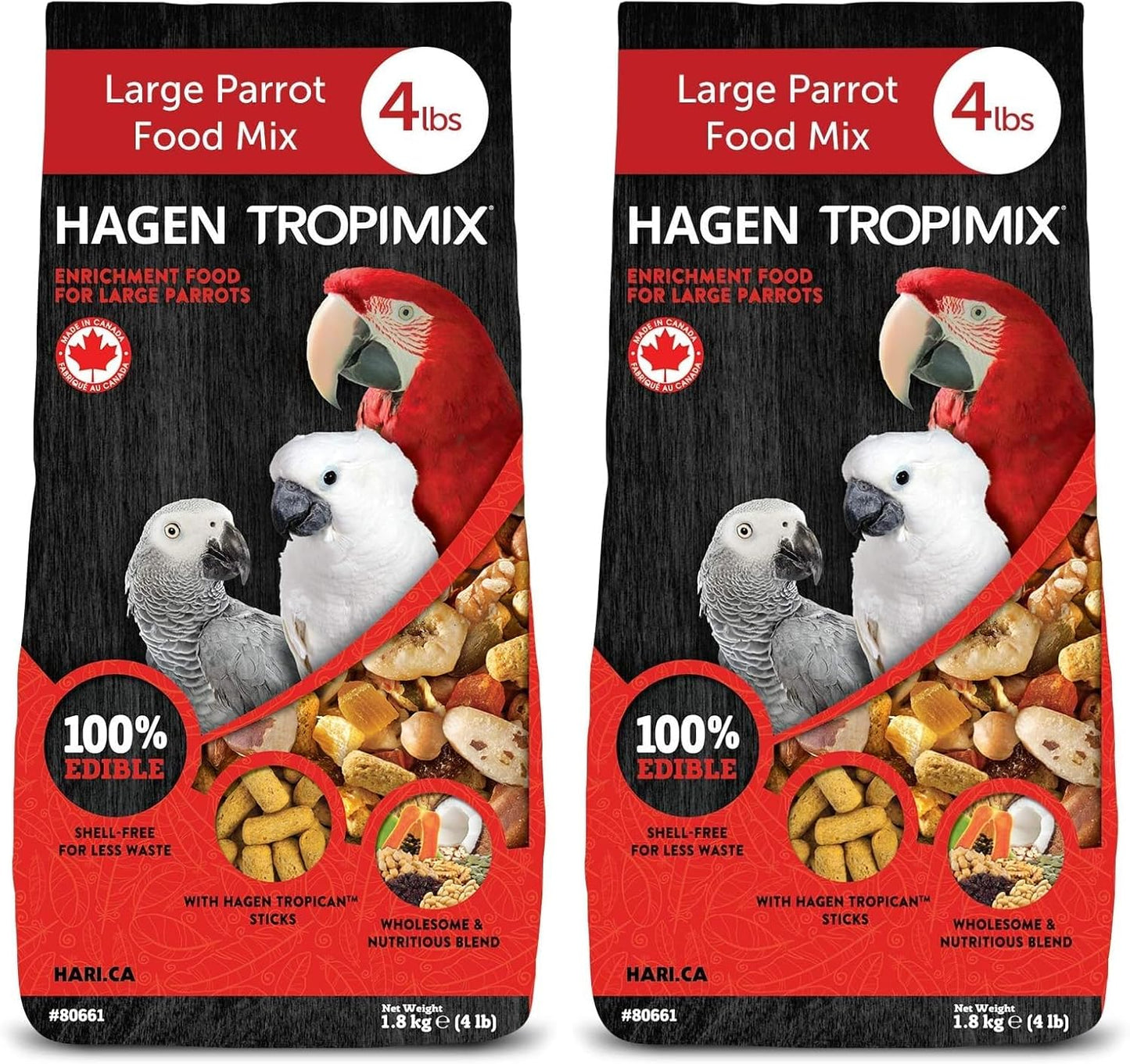 Tropimix Bird Food, Hagen Large Parrot Food with Seeds, Fruit, Nuts, Vegetables, Grains, and Legumes, Enrichment Food, 4 lb Bag (Pack of 2)