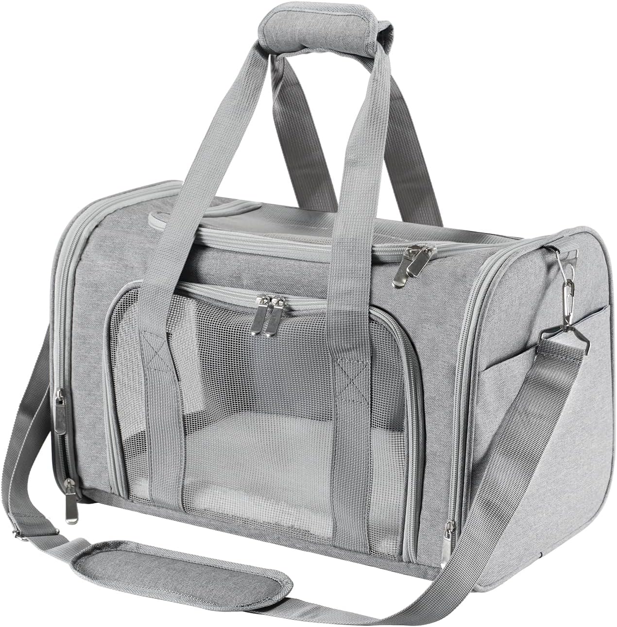 Roaringkitty Travel in Style: Portable Pet Carrier for Small Pets up to 15 Lbs- Airline Approved, Collapsible & Comfortable cat/Puppy Soft Sided Bag (Grey)