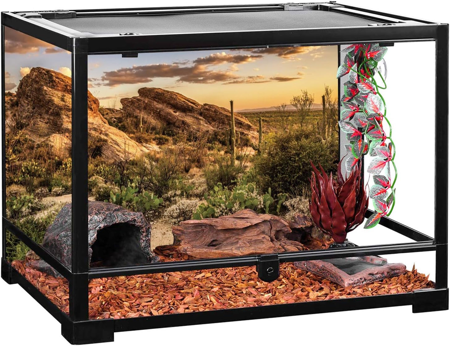 AWERT Reptile Habitat Background Blue Sky Oasis Cactus Sun and Desert Terrarium Background 60x24 inches Durable Polyester Background