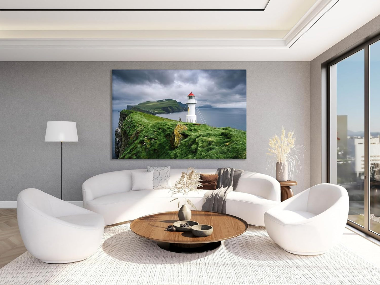 Nature Wall Art Prints - Ocean Forest Mountain Lake Canvas Landscapes - Small to Extra Large Living Room Bedroom Kitchen Bathroom Décor (Stormy Sky Lighthouse, 35L" x 53W")