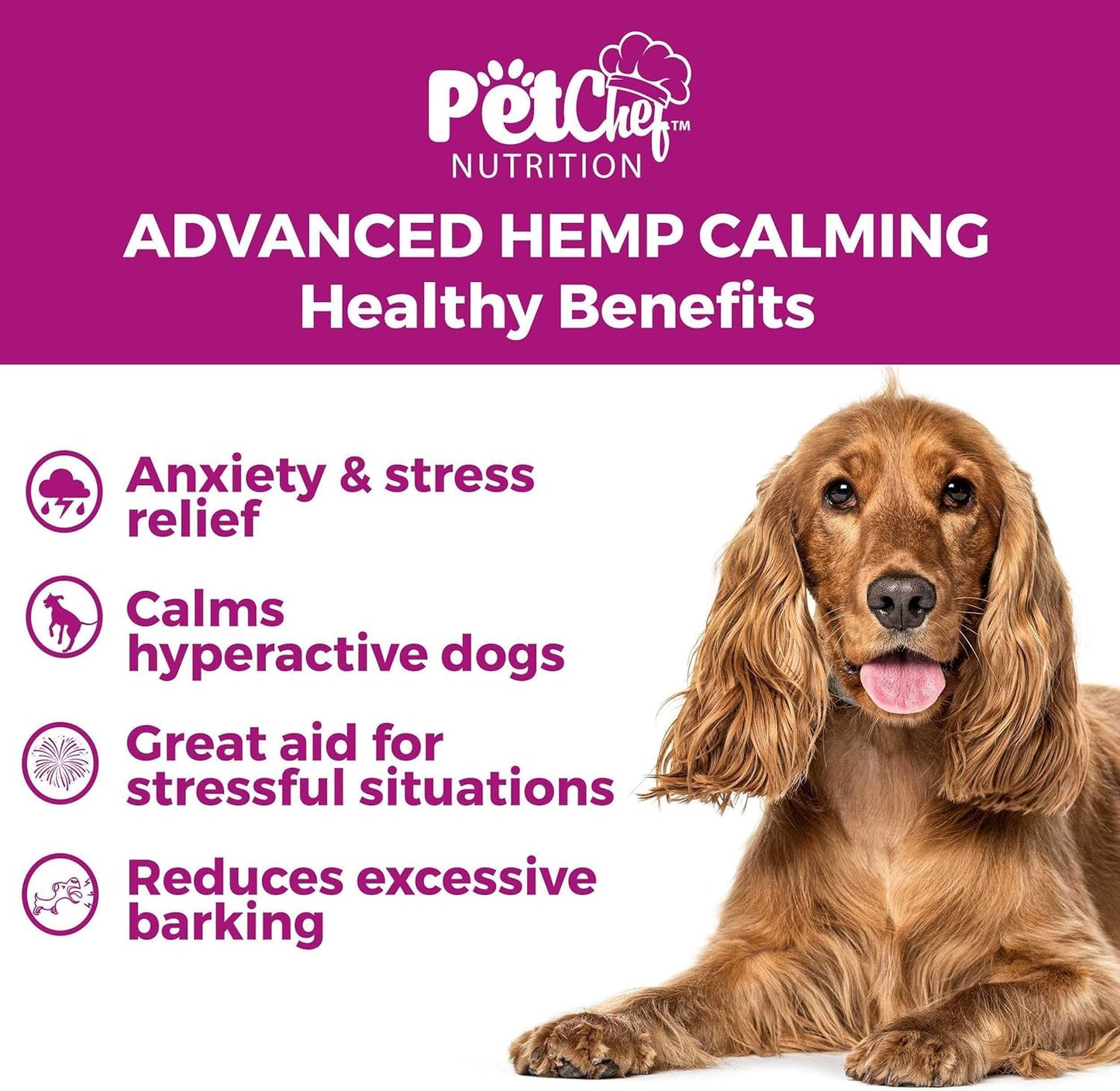 Pet Chef Dog Calming Chews 140 Ct - Hemp Calming Treats for Dogs Anxiety Relief - Natural Chews for Separation Anxiety, Stress & Pain - Peanut Butter Flavor - USA Made Calming Bites