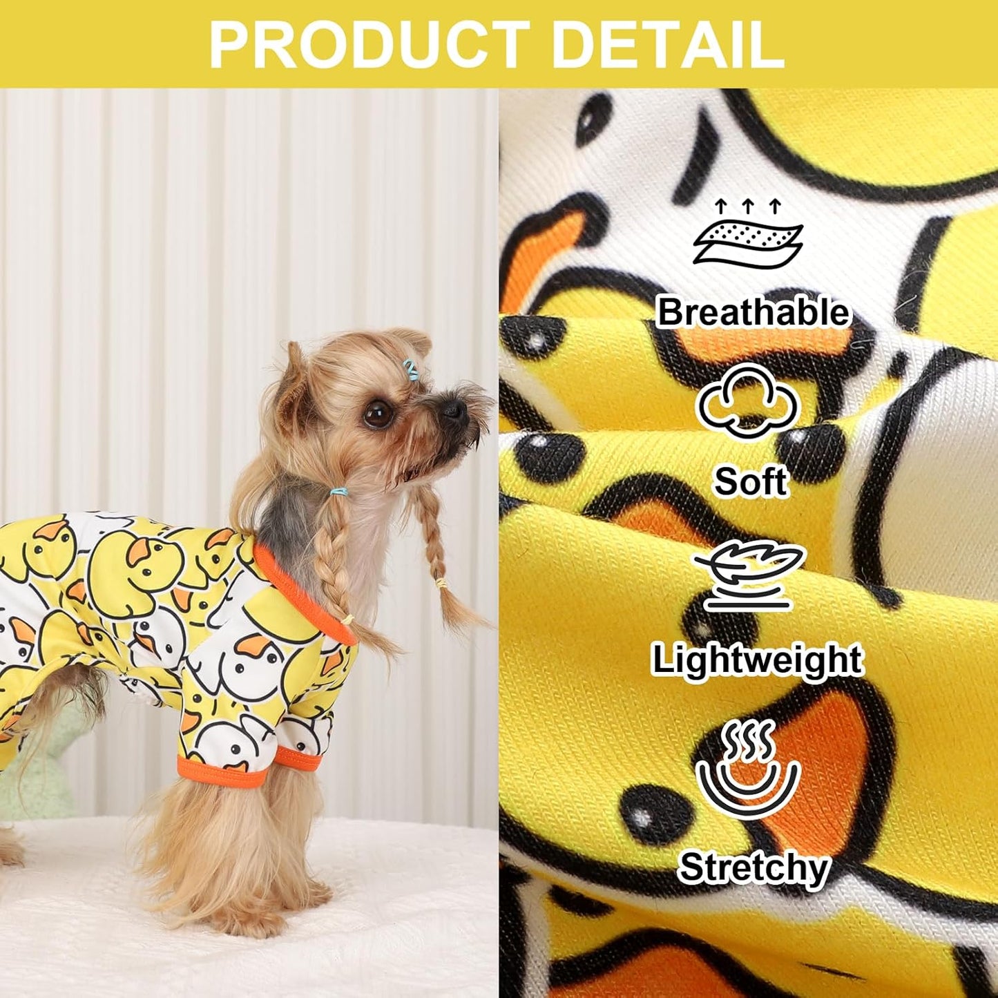 Dog Pajamas Pjs Spring Summer Dog Clothes for Small Dogs Girl - Boy - Small Size Dogs, Soft Stretchy Cute Puppy Clothes Doggie Onesies Cat Pet Jumpsuit Jammies Outfit, Duck Yellow, S