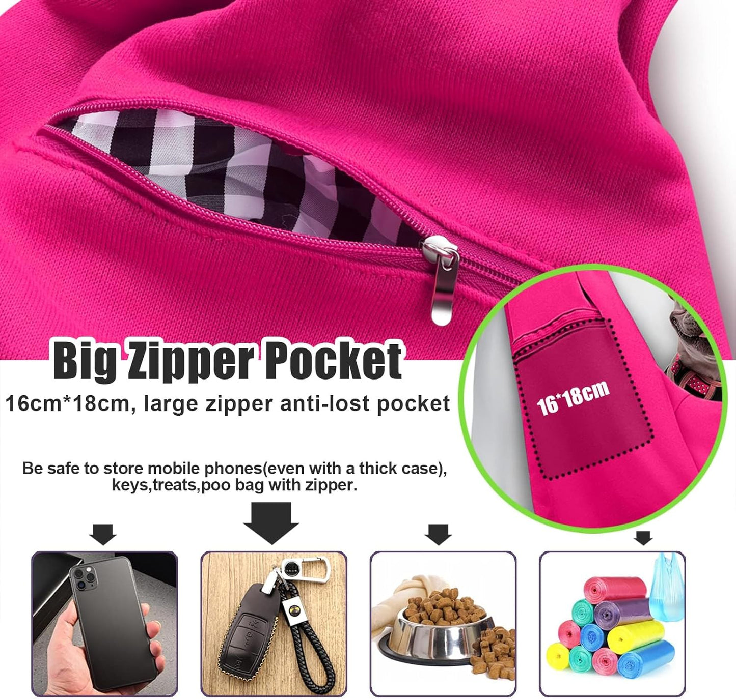 TOMKAS Dog Sling Carrier for Small Dogs Puppy Carrier for Small Dogs (Rose red, Adjustable Strap for 3-10 lbs & Zipper Pocket)