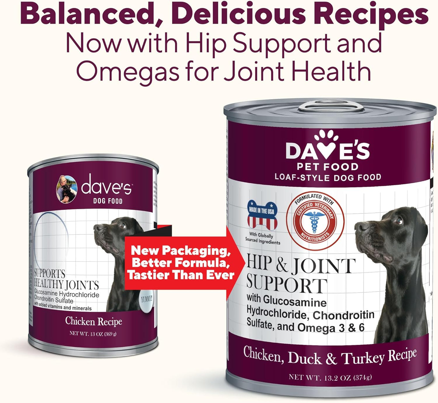 Dave's Pet Food Glucosamine Chondroitin for Dogs, Hip and Joint Support, Gluten-Free, Wet Senior Dog Food, 13.2 oz (Case of 12)