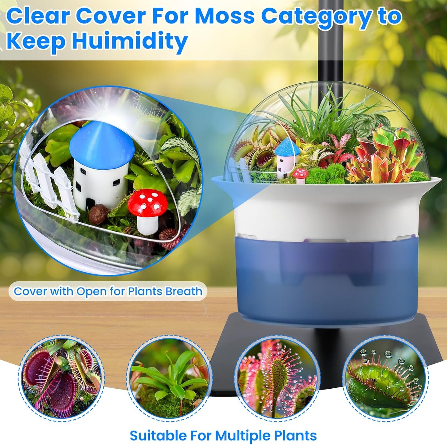 Smart Venus Fly Trap Terrarium Kit with Metal Stand,Self Watering Pots for Indoor Plants,Smart Planter Pot with Grow Light&Timer for Succulents,Herbs,Carnivorous Plant, for Dad