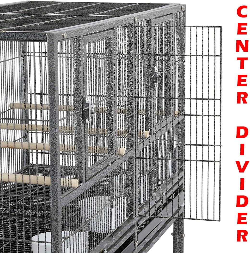 42" Stackable Center Divided Breeder Breeding Bird Flight Double Rolling Cage for Aviaries Canaries Cockatiels Lovebirds Finches Budgies Small Parrots