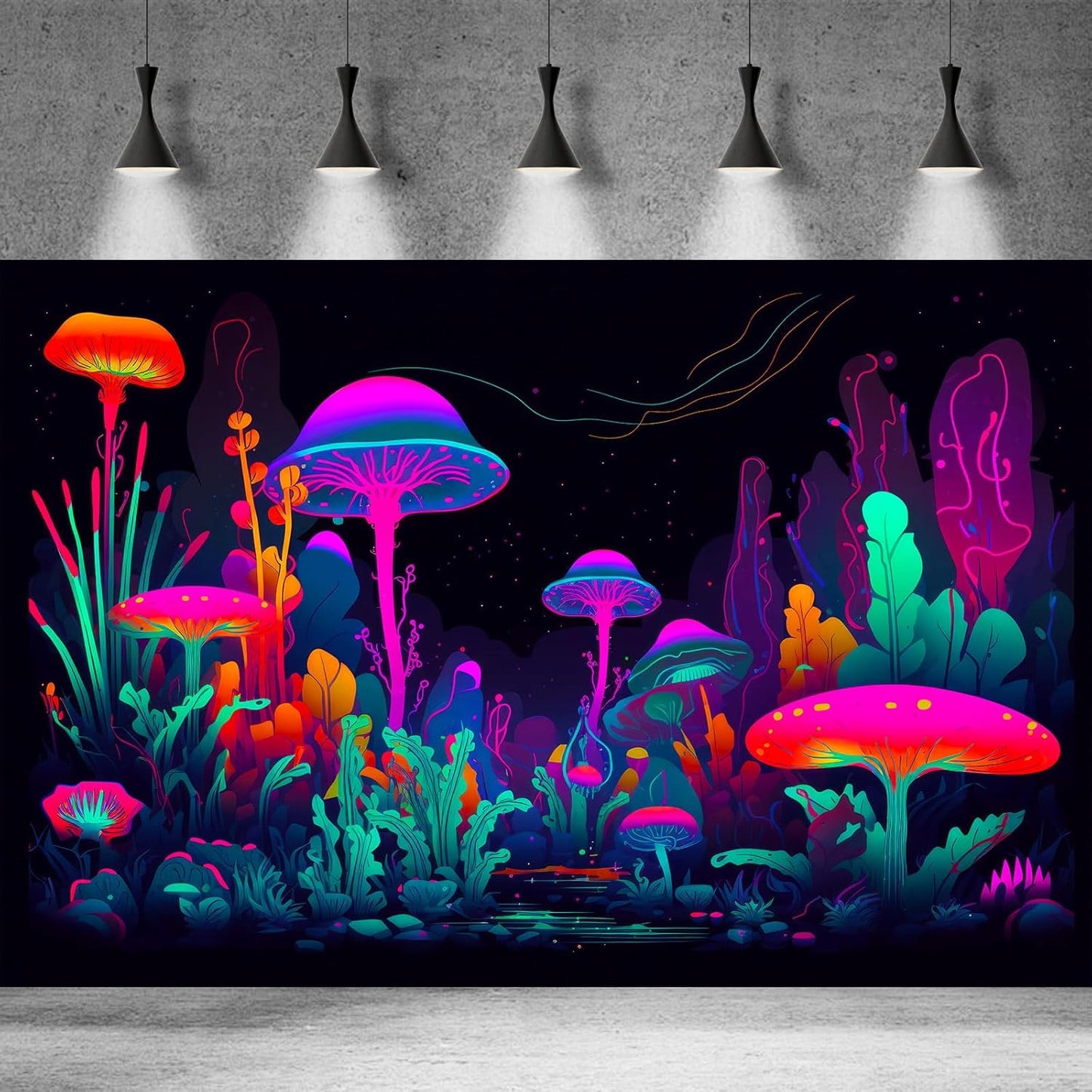 Mushrooms Aquarium Background Mushrooms in Dark Forest with Bright Colors Terrarium Background Tranquil Lake Cartoon Style Aquatic Plants Fish Tank Backdrop Poster Decorations Wallpaper Decor 30x18in