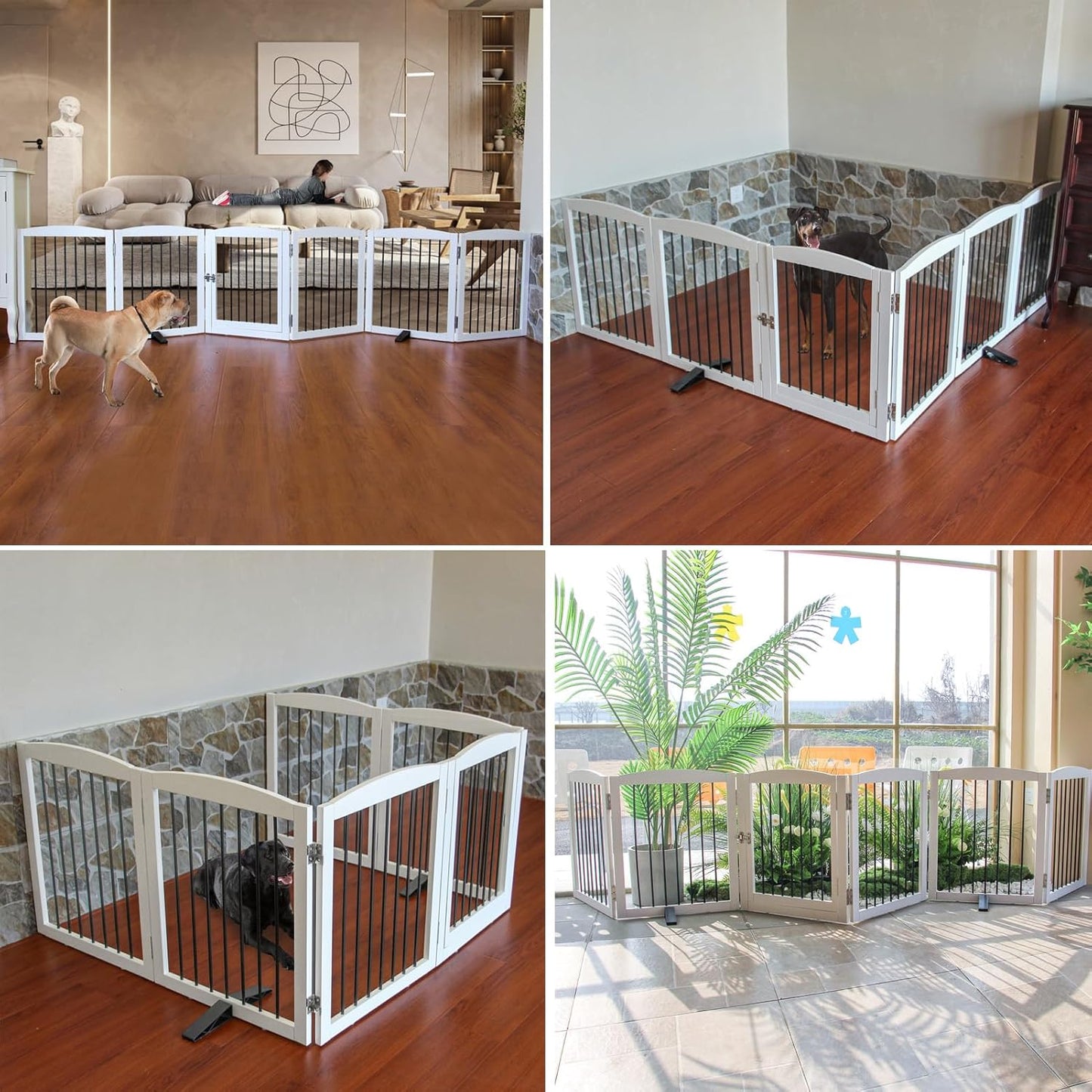 ZJSF Foldable Indoor Dog Door with Walk Through Door, Freestanding Pet Door for The House,Doorways, Stairs, Pet Puppy Safety Fence with Support Feet, White 6 Panels 120" Wide 32''Height