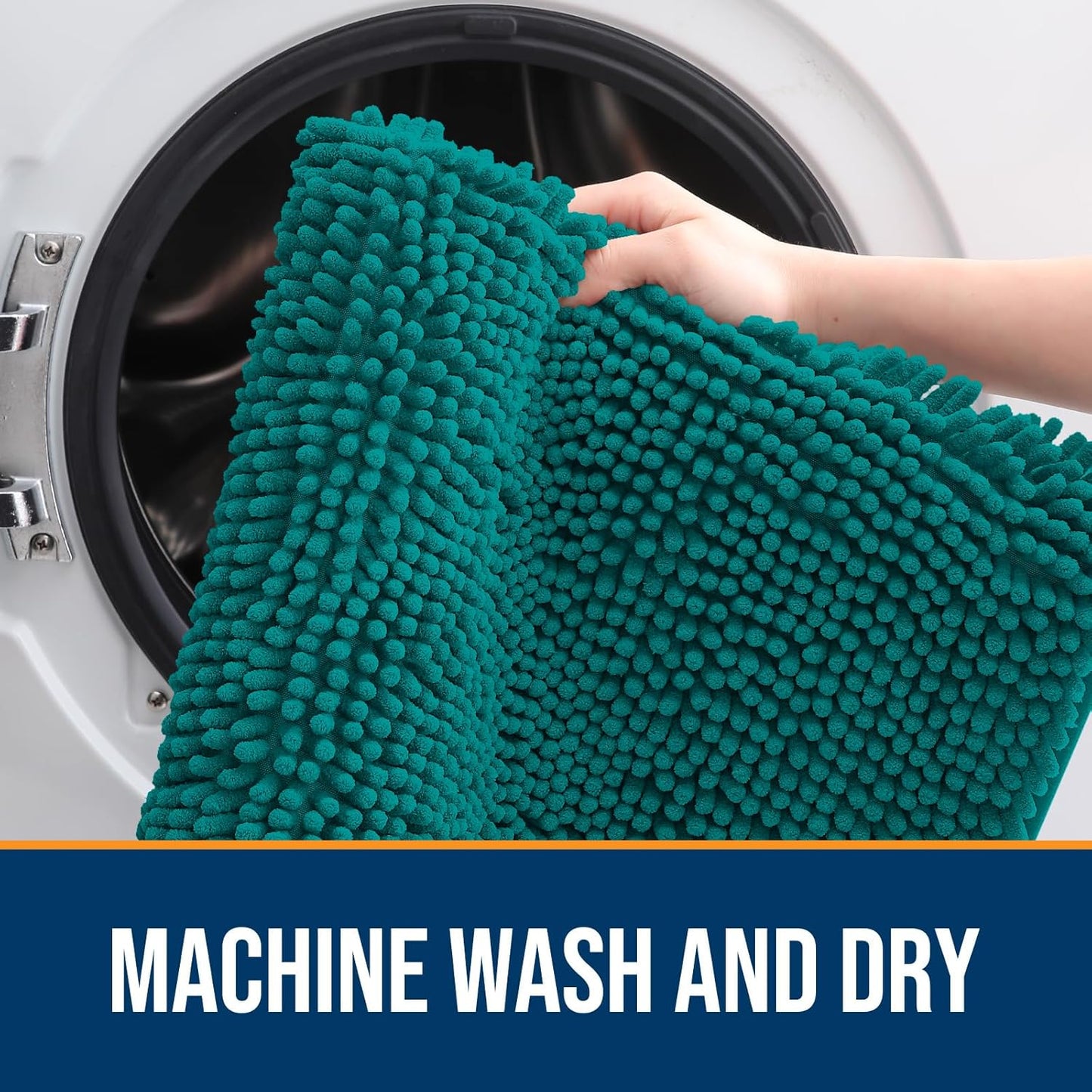 OLANLY Dog Door Mat for Muddy Paws 44x24, Absorbs Moisture and Dirt, Absorbent Non-Slip Washable Doormat, Quick Dry Chenille Mud Mat for Dogs, Entry Indoor Entryway Carpet for Inside Floor, Lake Blue