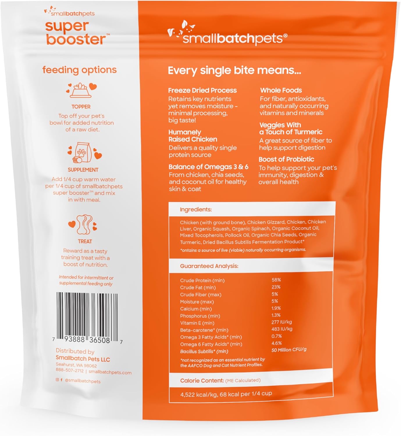 Smallbatch Freeze Dried Dog Treats, Superfood Food Topper Chicken Bites for Dogs & Cats, Probiotics, Organic Ingredients, High Protein, Grain Free Healthy Treat Food Topper, Made in the USA, 18 oz Bag