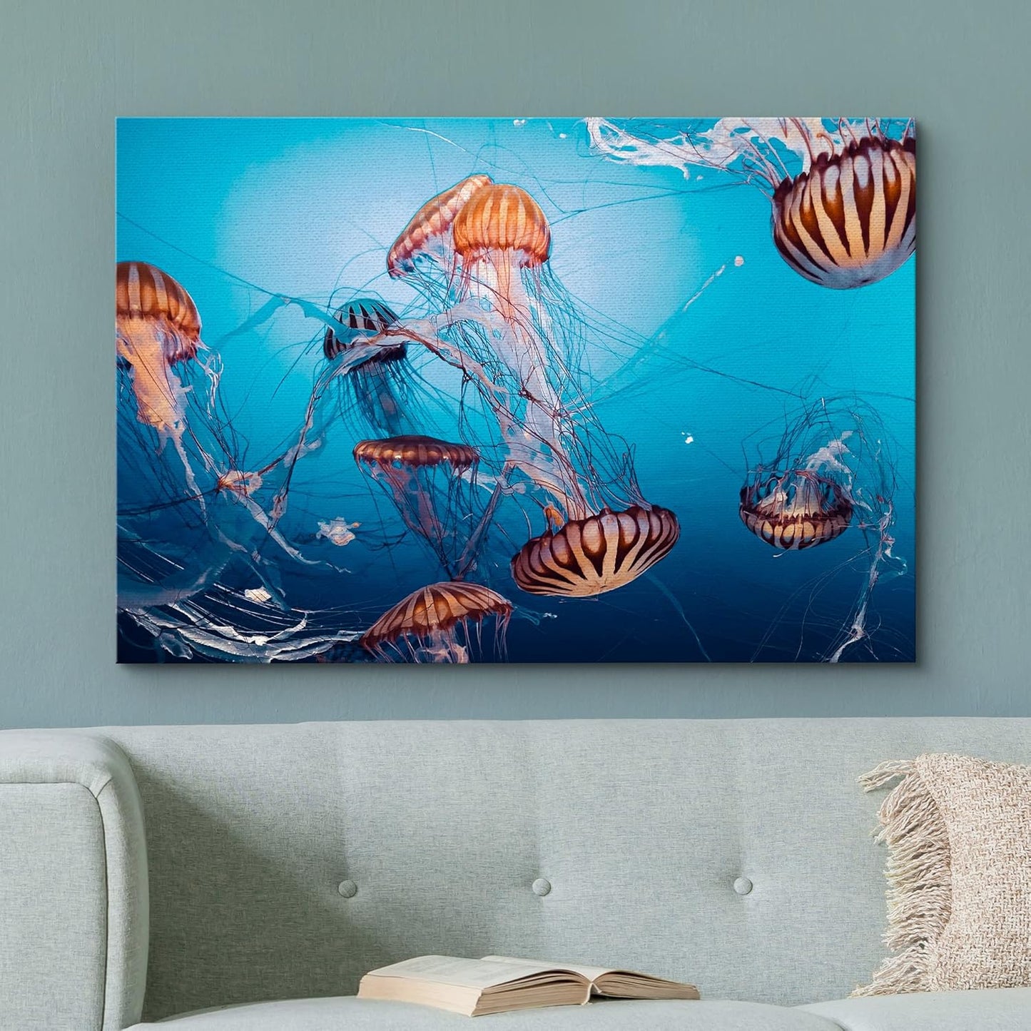 wall26 Canvas Print Wall Art Tiger Stripe Jellyfish Underwater Ocean Sea Nature Animals Photography Realism Rustic Scenic Landscape Wilderness Colorful for Living Room, Bedroom, Office - 12"x18"
