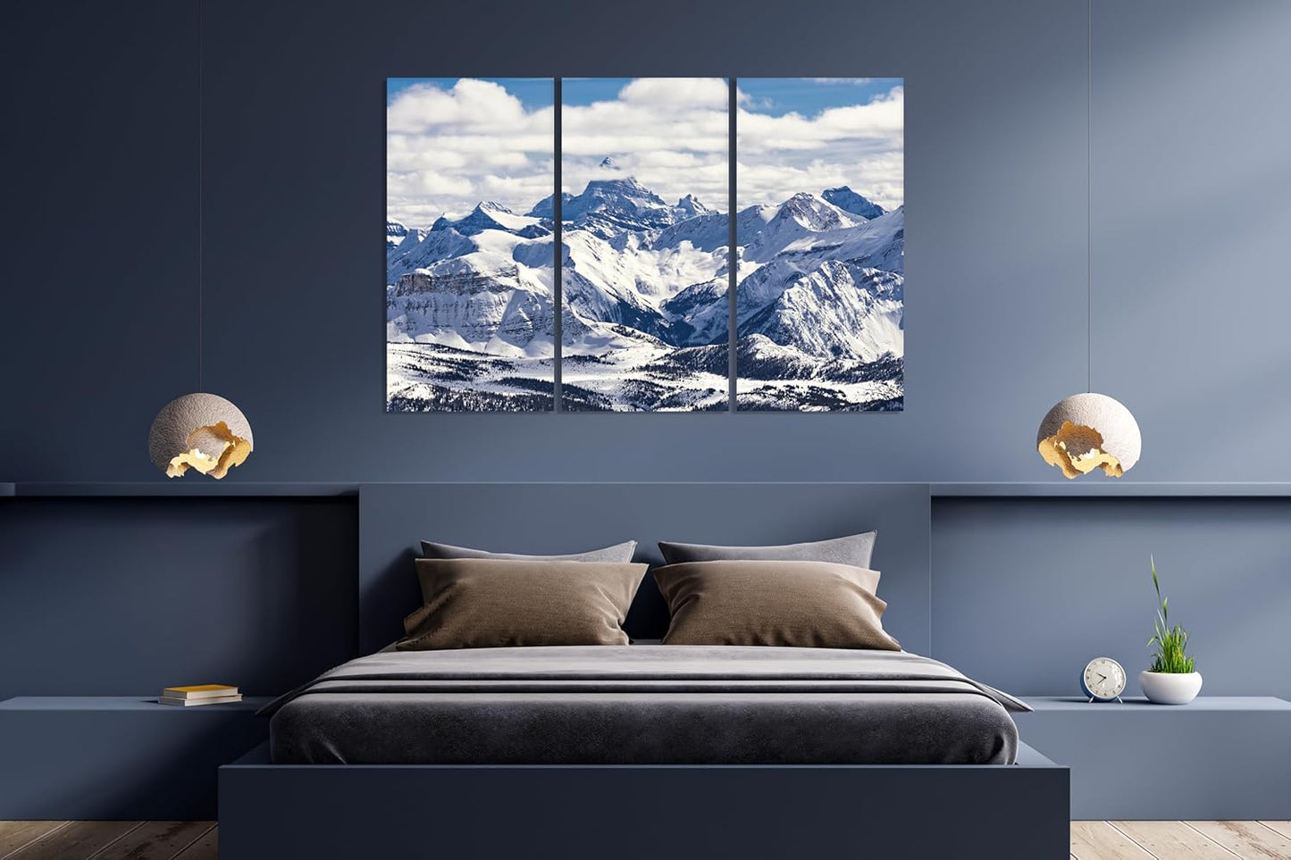 Nature Wall Art Prints - Ocean Forest Mountain Lake Canvas Landscapes - Small to Extra Large Living Room Bedroom Kitchen Bathroom Décor (Snowy Mountains Landscape, 39L" x 59W" - 3 Panels)