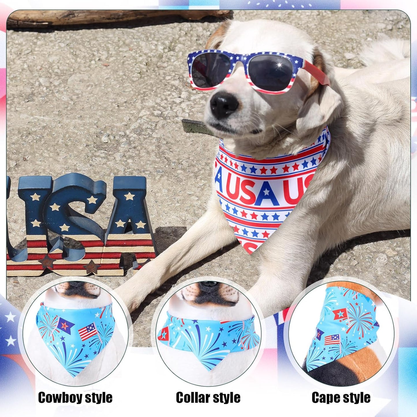 Sanwuta 120 Pcs 4th of July Bandanas for Dogs Patriotic Pet Scarves Adjustable Soft Cute Dog Triangle Scarfs for Medium Small Dogs Cats Large Puppy