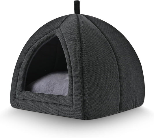 Amazon Basics Cat Cave Bed, 2-in-1 Foldable House for Indoor Cats, with Washable Cushion and Non-Slip Base, 15 x 15 Inches, Small