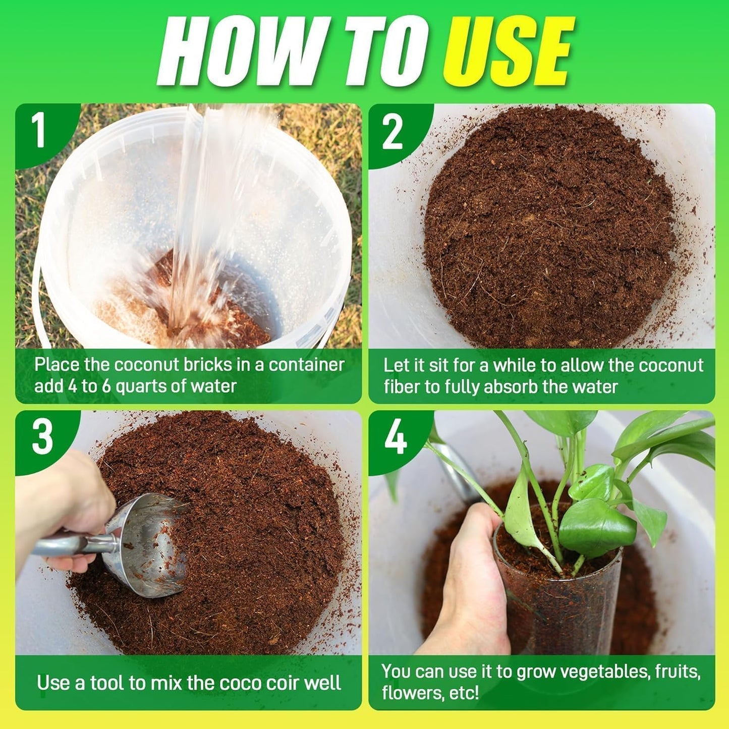 Coco Coir Brick for Plants-8 Pack Premium Coconut Bricks, 100% Organic Peat Moss, Fiber Coconut Husk for Planting, Gardening, Potting Soil Substrate