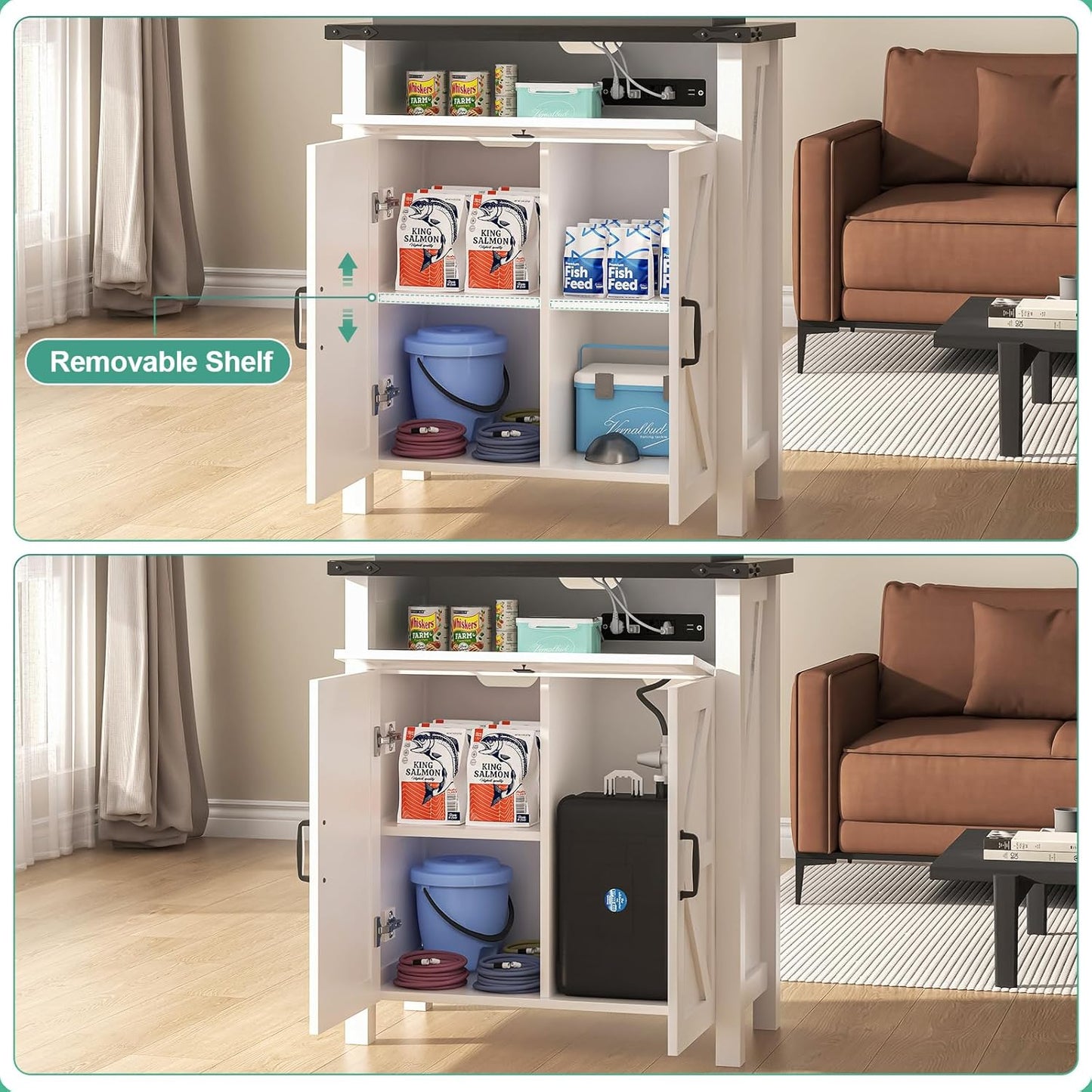 Suadism 20 Gallon Aquarium Stand With Charging Station, Farmhouse Fish Tank Stand, Reptile and Terrarium Stand with Drawer and Cabinet Storage, Sturdy Heavy Duty 27.6"15.7" - White