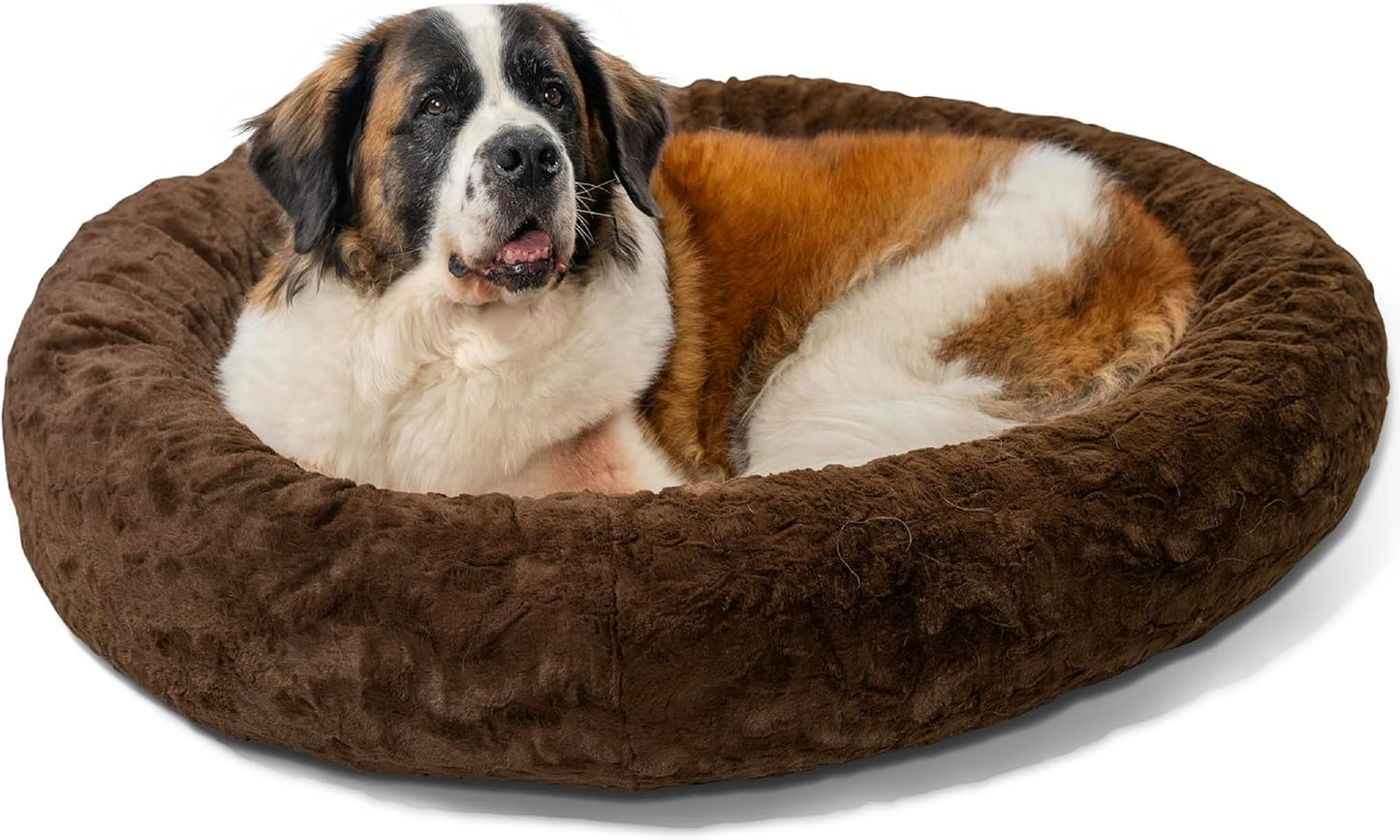 Best Friends by Sheri Original Calming Donut Dog and Cat Bed, Lux Faux Fur, Dark Brown, XL (45in x 45in) - Anxiety Relief for Pets Up to 150 lbs