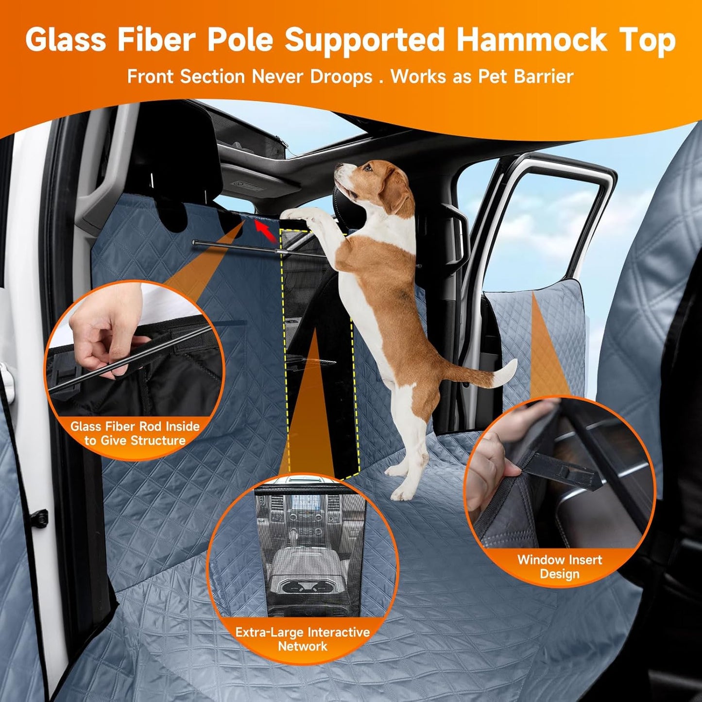 XL Dog Truck Seat Cover with Car Door Protector - Waterproof Full Coverage Back Seat Cover for Trucks with Flip-Up Rear Seats, Fits Full-Size Crew Cab Models Like F150 & F250