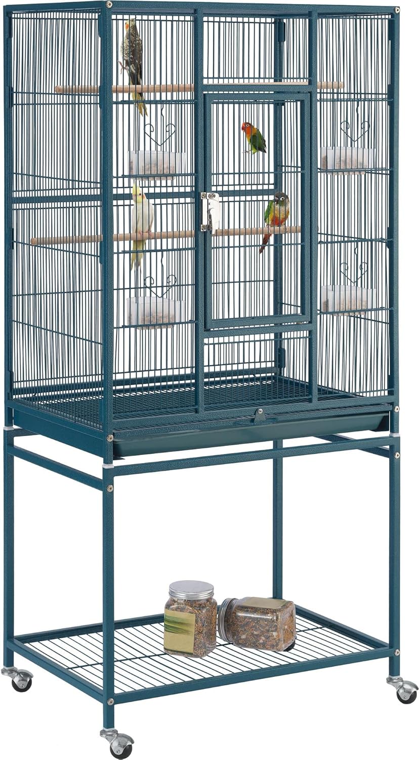 Yaheetech 54inch Metal Large Parrot Parakeet Flight Bird Cage w/Rolling Stand for Small Parrots Cockatiel Sun Parakeet Green Cheek Conure Lovebird Budgie Finch Canary