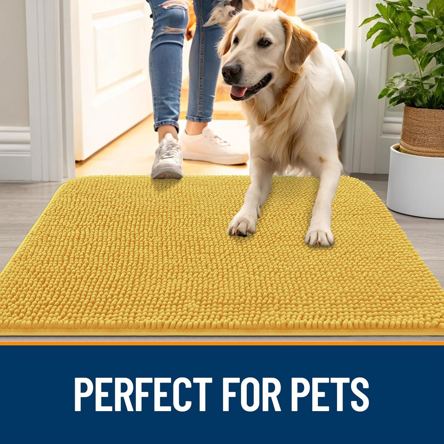 OLANLY Dog Door Mat for Muddy Paws 70x46, Absorbs Moisture and Dirt, Absorbent Non-Slip Washable Doormat, Quick Dry Chenille Mud Mat for Dogs, Entry Indoor Entryway Carpet for Inside Floor, Yellow