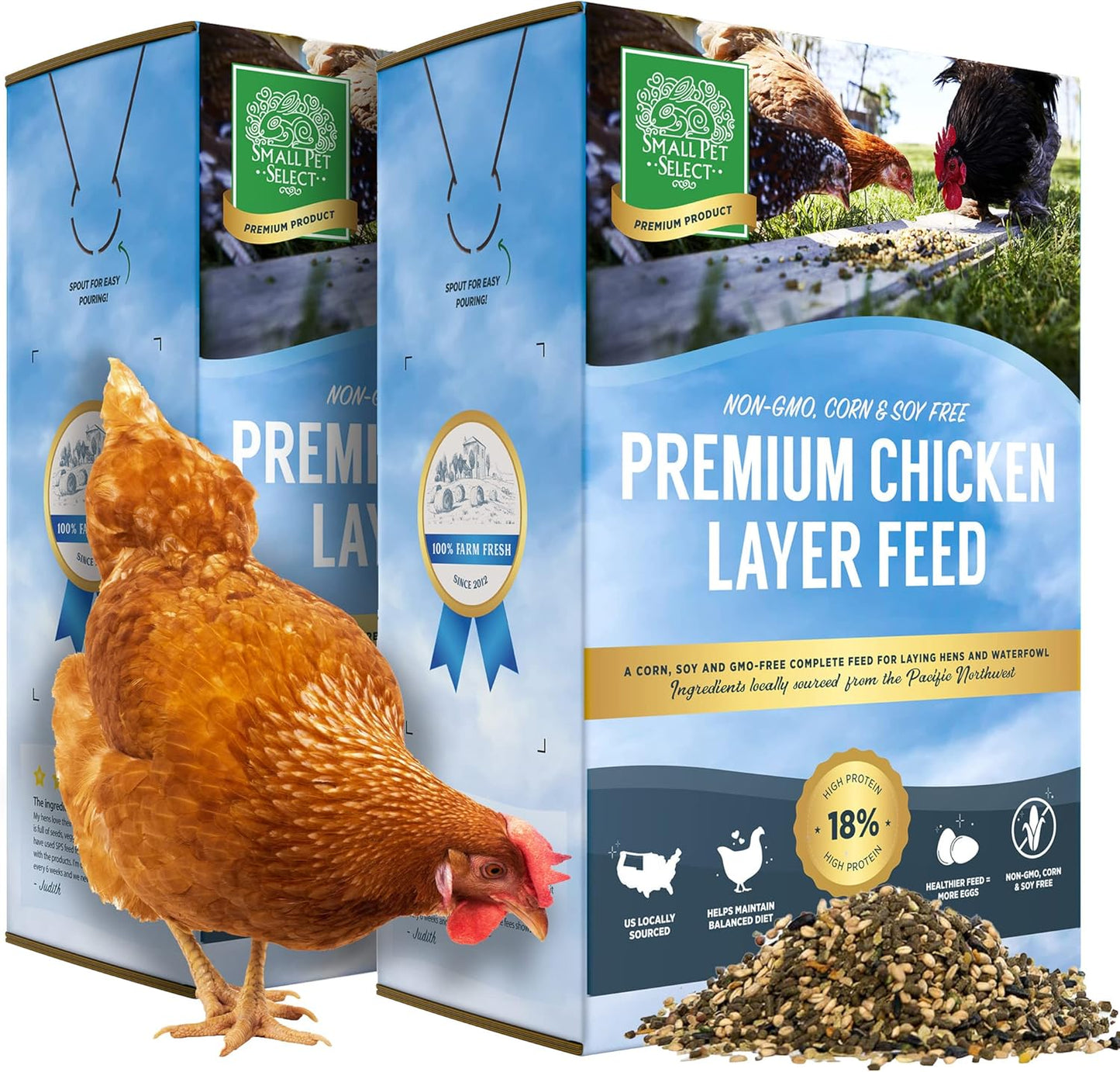 Small Pet Select Chicken Layer Feed Pellets, Food for Chickens and Laying Hens, Poultry and Waterfowl, High Protein and Omega 3, Corn and Soy Free, Non-GMO, 20 lb (2-Pack), 40 lbs Total