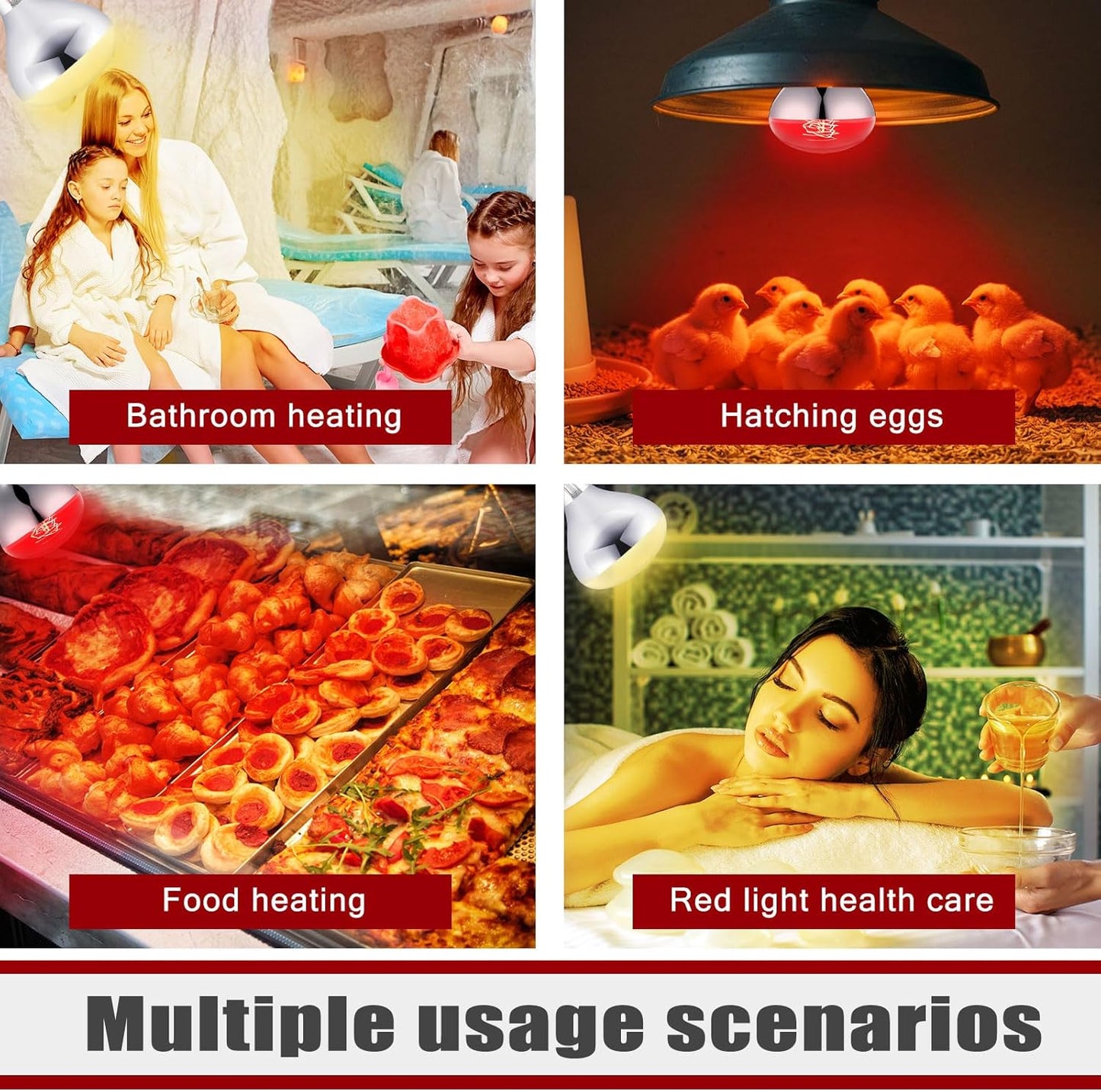 VIHOSE 4 Pack 250 Watt Heat Lamp 120v R40 Heat Lamp Bulbs Glass Incandescent Light Bulbs Incandescent Heating Lightbulbs for Reptiles Chicks Food Puppies Bathroom, Use E26 Base (Silver,Red)