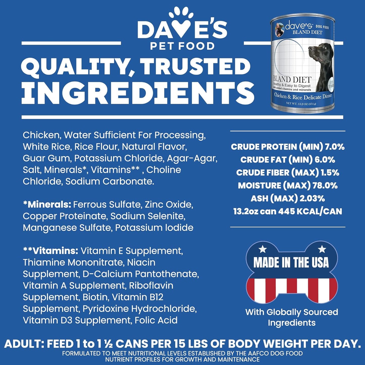 Dave's Pet Food Bland Diet Dog Food (Chicken & Rice), Sensitive Stomach, Easy to Digest, Gluten-Free, Digestive Care, Wet Canned, 13.2 oz (Case of 12)