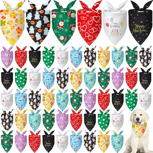 Weewooday 50 Pcs Holiday Dog Bandanas Bulk Dog Bandanas for Fall Autumn Halloween Christmas Soft Bibs Adjustable Triangle Bandana for Small Medium Large Costume (25.6 x 17.7 x 17.7 Inch)