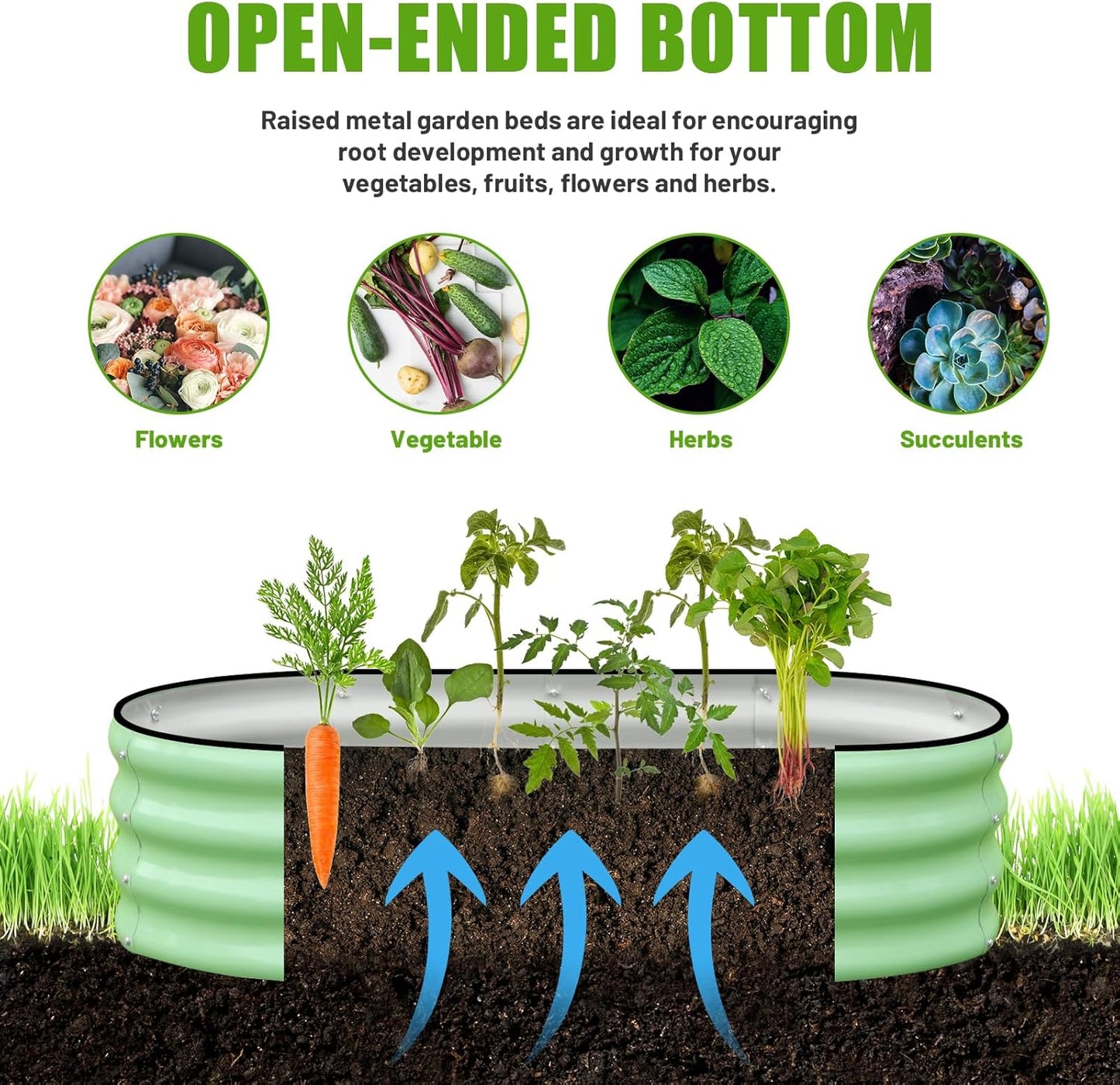 SnugNiture Galvanized Raised Garden Bed Outdoor, 2 Pcs 4x2x1ft Oval Metal Planter Box for Planting Plants Vegetables, Green