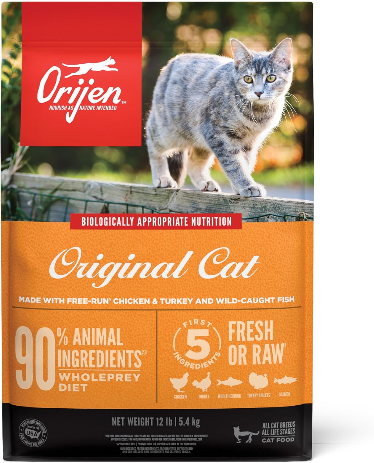 ORIJEN Grain Free High Protein Premium Dry Cat Food Original Recipe 12lb Bag