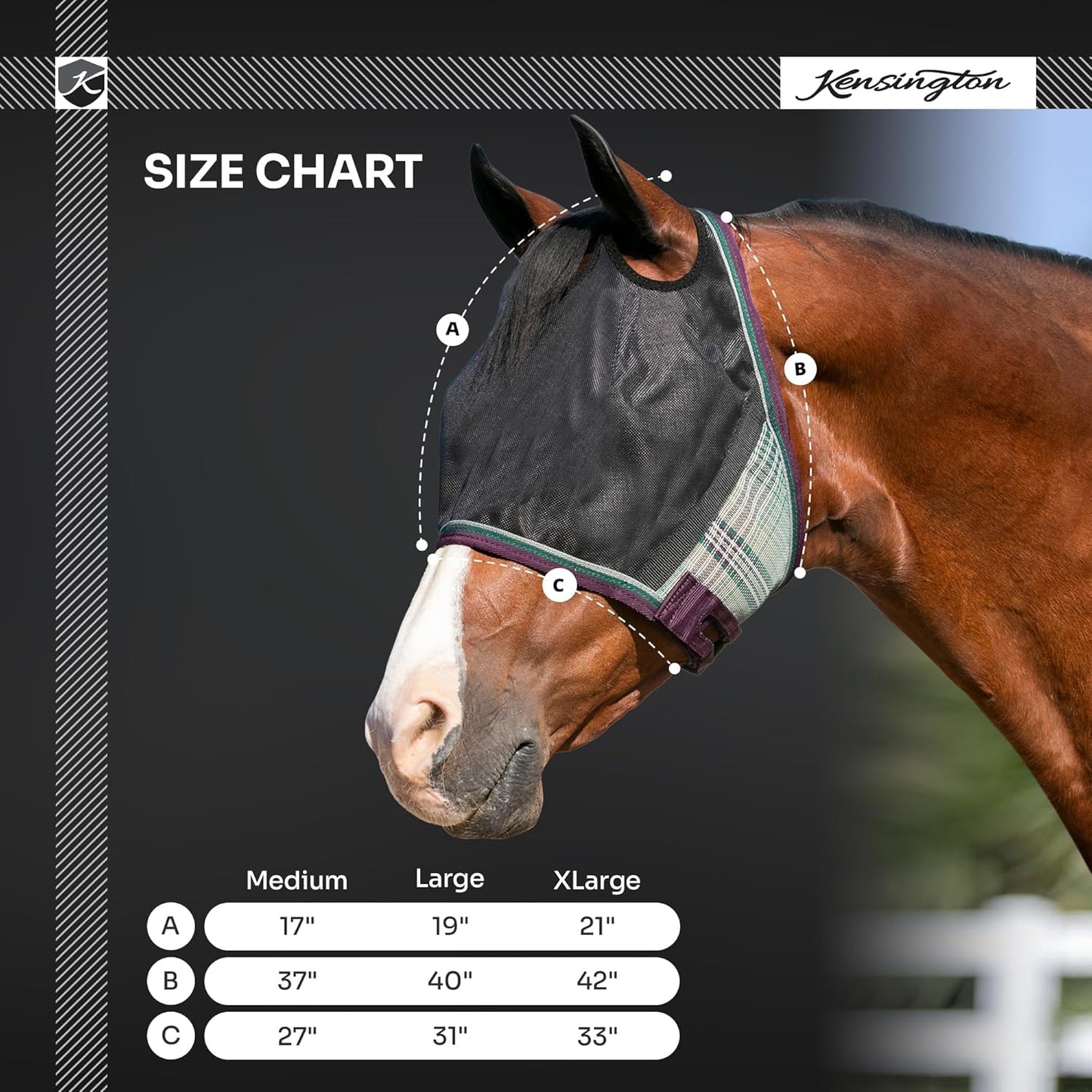 Kensington 90% UV Fly Mask CatchMask UViator - Without Ears & Forelock Freedom Web Trim Size: L-Avg Color: 2019 - Imperial Jade