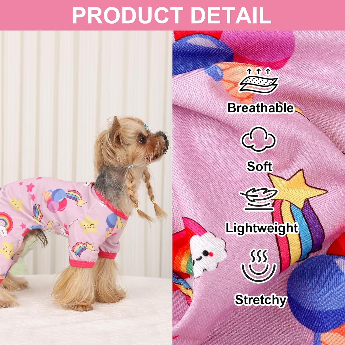 Dog Pajamas Pjs Spring Summer Dog Clothes for Small Dogs Girl - Female - Small Size Dogs, Soft Stretchy Puppy Clothes Doggie Onesies Cat Pet Jammies Outfit, Rainbow Pink, S