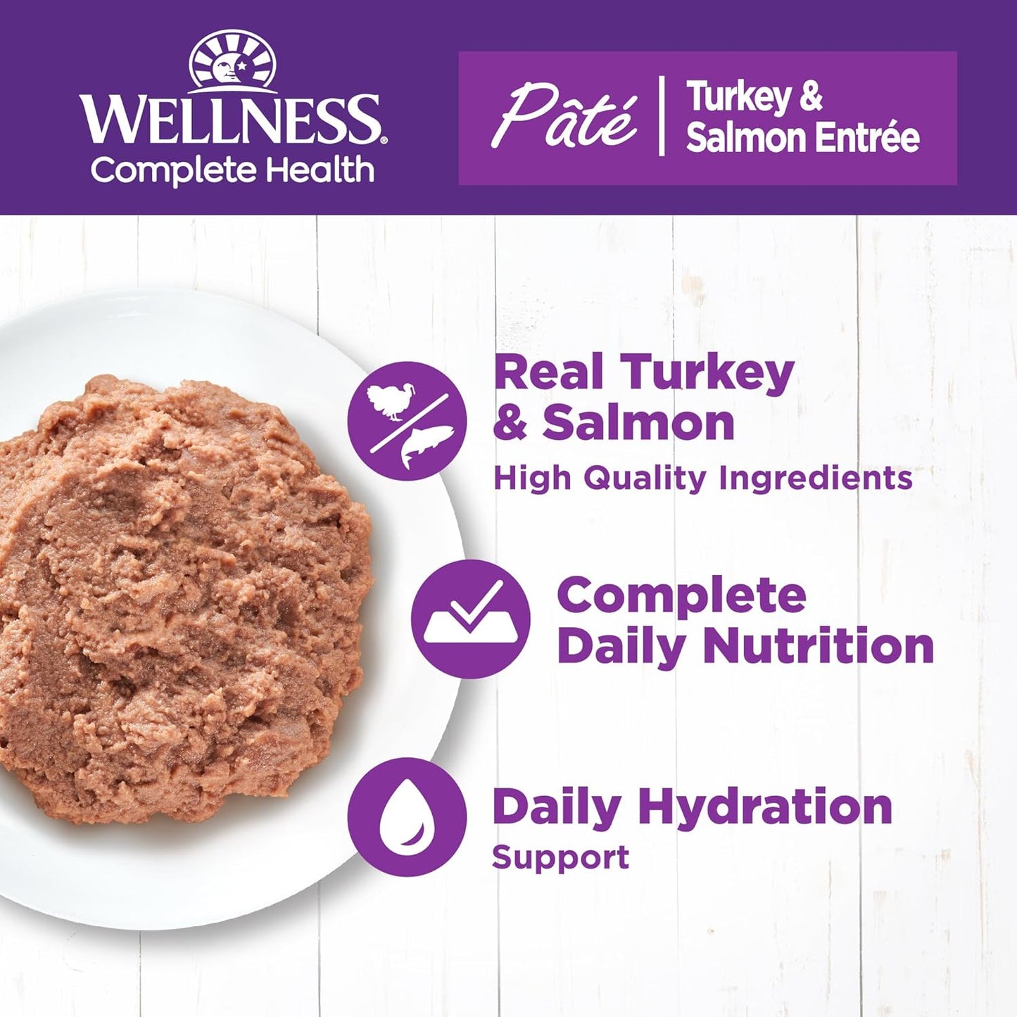 Wellness Complete Health Pate Adult Wet Cat Food, Natural, Protein-Rich, Grain Free, 5.5 Ounce, 24 Pack, (Turkey & Salmon)
