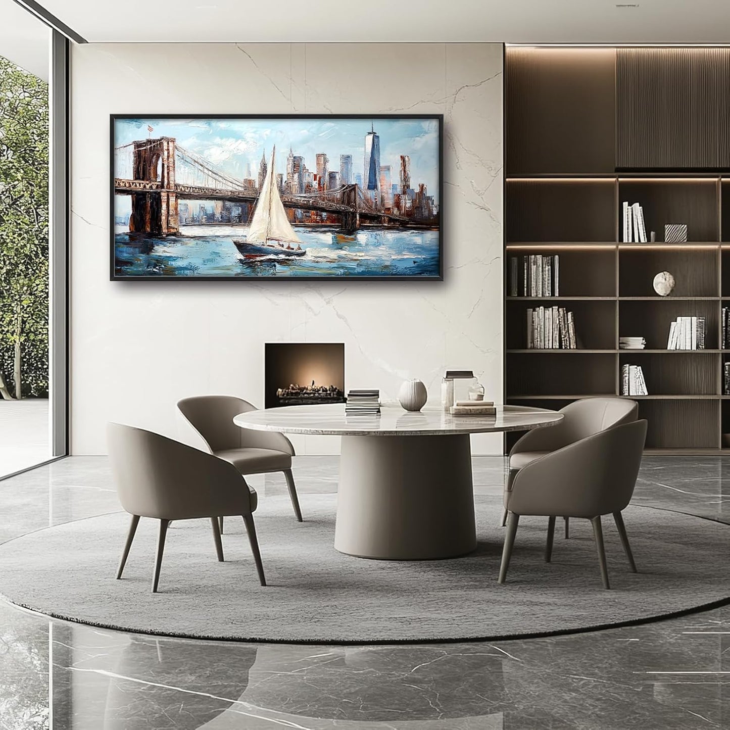 Extra Large Sailboat Framed Wall Art for Living Room,Oversized New York Brooklyn Bridge Pictures Wall Decor,Cityscape Canvas Print Painting Modern Artwork Bedroom Office Bathroom 60L" x 30W"
