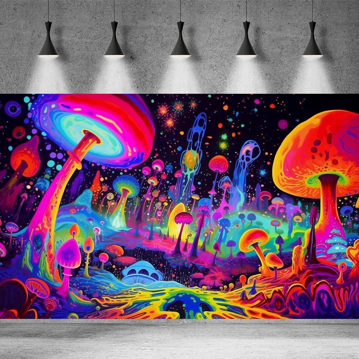 Fantasy Mushrooms Aquarium Background Abstract Mysterious Mushroom Landscape Terrarium Background Amazing Rainbow Mushrooms Theme Fish Tank Backdrop Poster Wallpaper Decorations Vinyl 48x24in