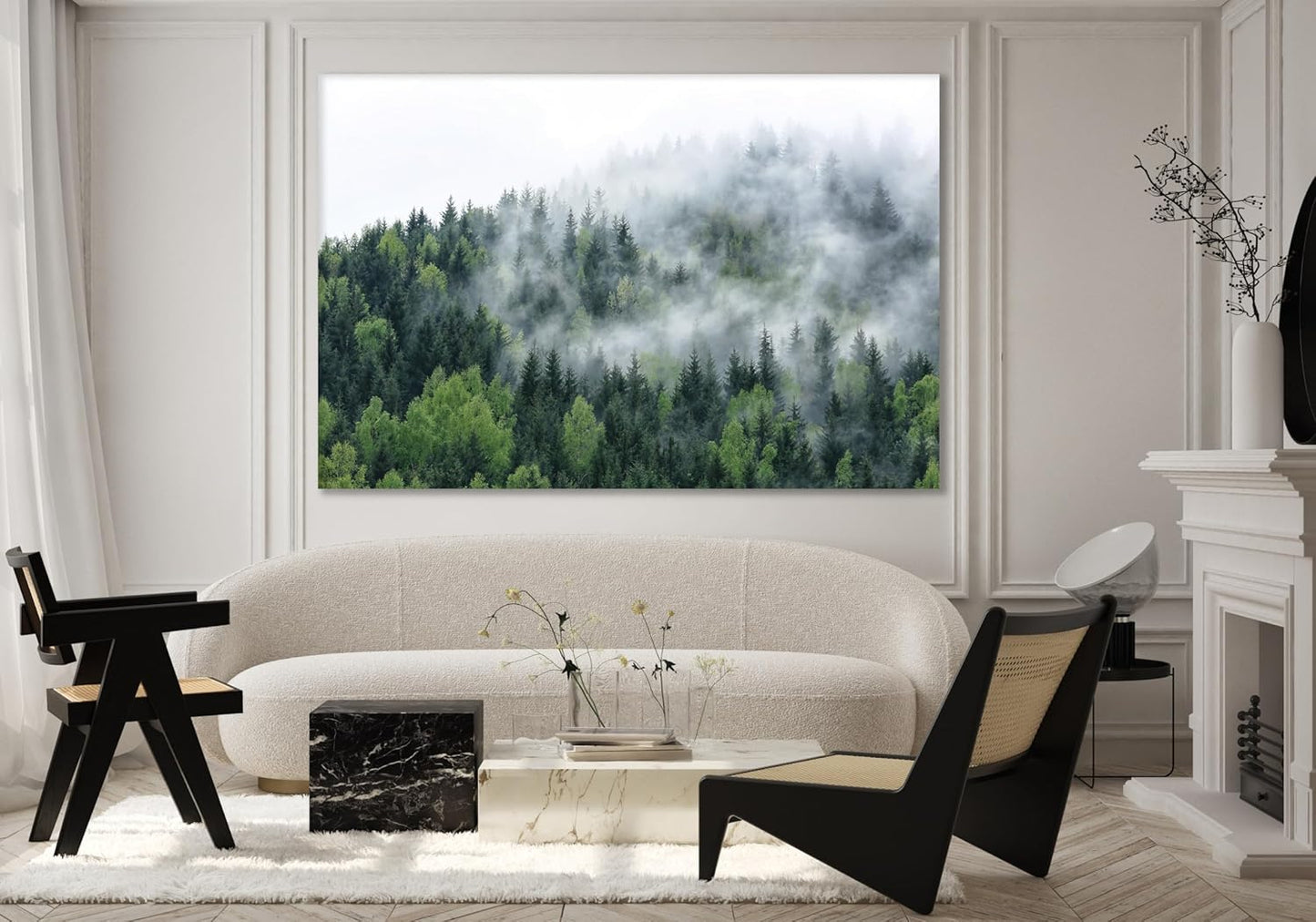Nature Wall Art Prints - Ocean Forest Mountain Lake Canvas Landscapes - Small to Extra Large Living Room Bedroom Kitchen Bathroom Décor (Pine Trees in Fog, 24L" x 36W")
