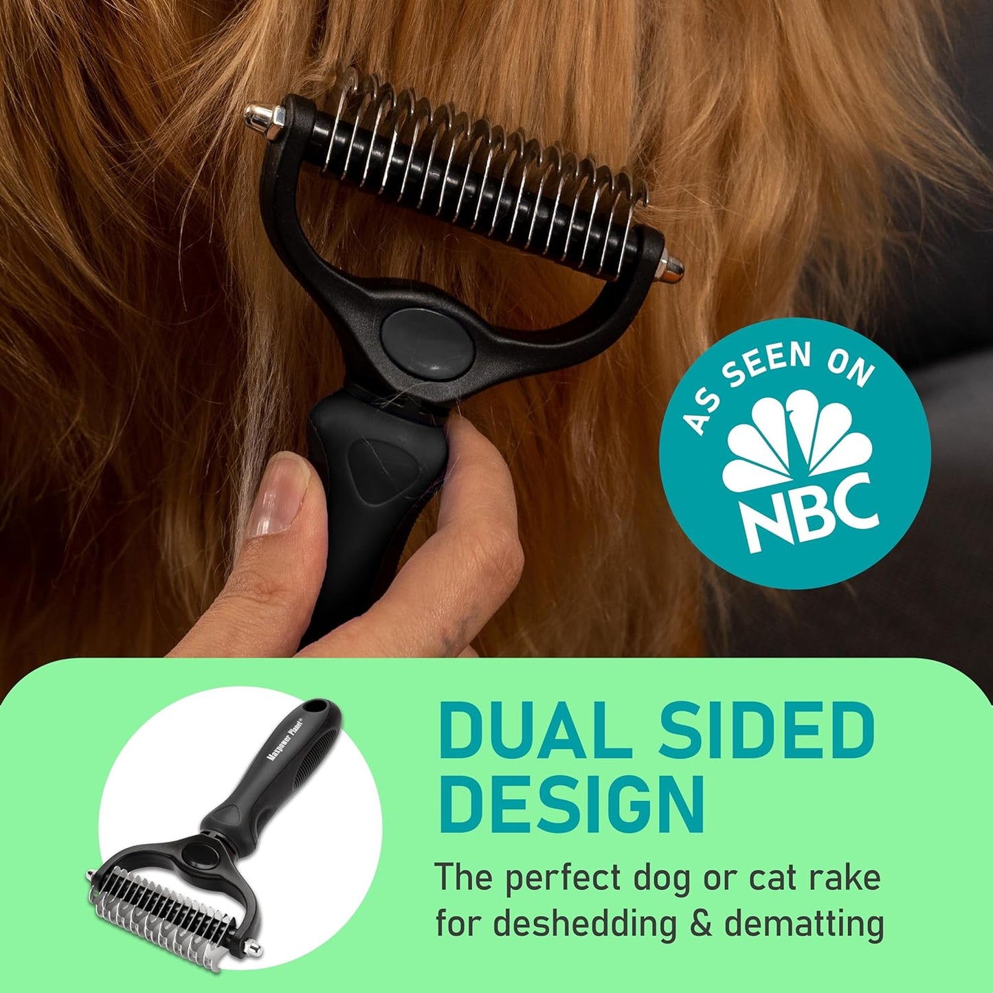 Maxpower Planet Hair Brush - Double Sided Shedding, Dematting Undercoat Rake for Dogs and Cats, Extra Wide Dog Grooming Brush, Reduce Shedding by 95%, Black