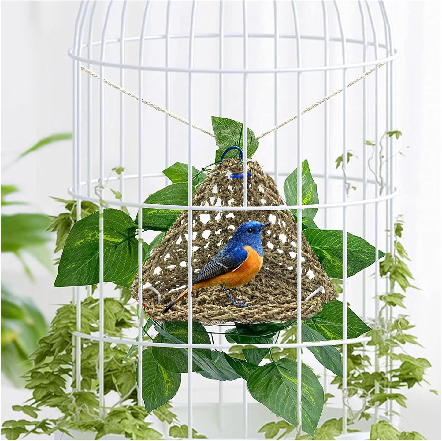 BNOSDM Bird Seagrass Mat, 3 PCS 7.1 x 7.1 Inches Parrot Natural Seagrass Woven Bird Net Hammock Mats Chew Toys Bird Hideout Cage Accessories for Lovebird Cockatiel Conure Budgie Hamster Rats