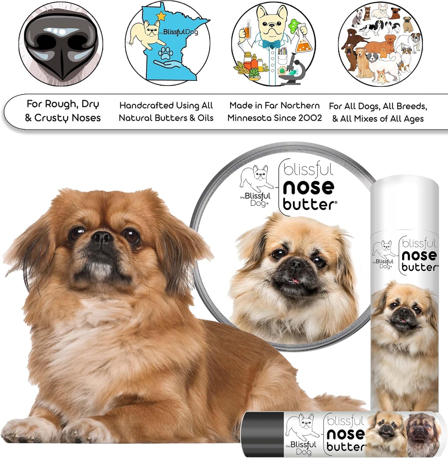 The Blissful Dog Tibetan Spaniel Nose Butter for Dry, Cracked Skin, Lick-Safe Dog Nose Balm with Moisturizing Shea Butter, Almond, Olive, and Essential Oils, Pet Supplies, Uncented, 8 oz.