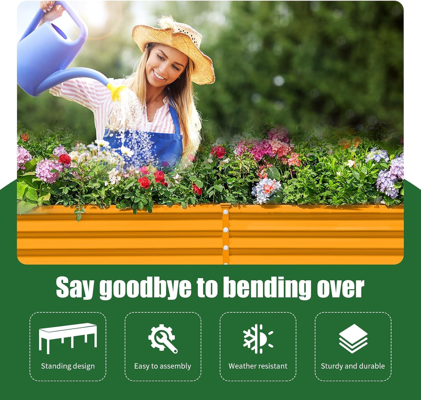 Land Guard Galvanized Raised Garden Bed with Legs, 96×24×32in Raised Garden Beds Outdoor with Drainage Holes, Planter Boxes Outdoor for Backyard, Patio, Balcony, 800lb Capacity, Cream Yellow