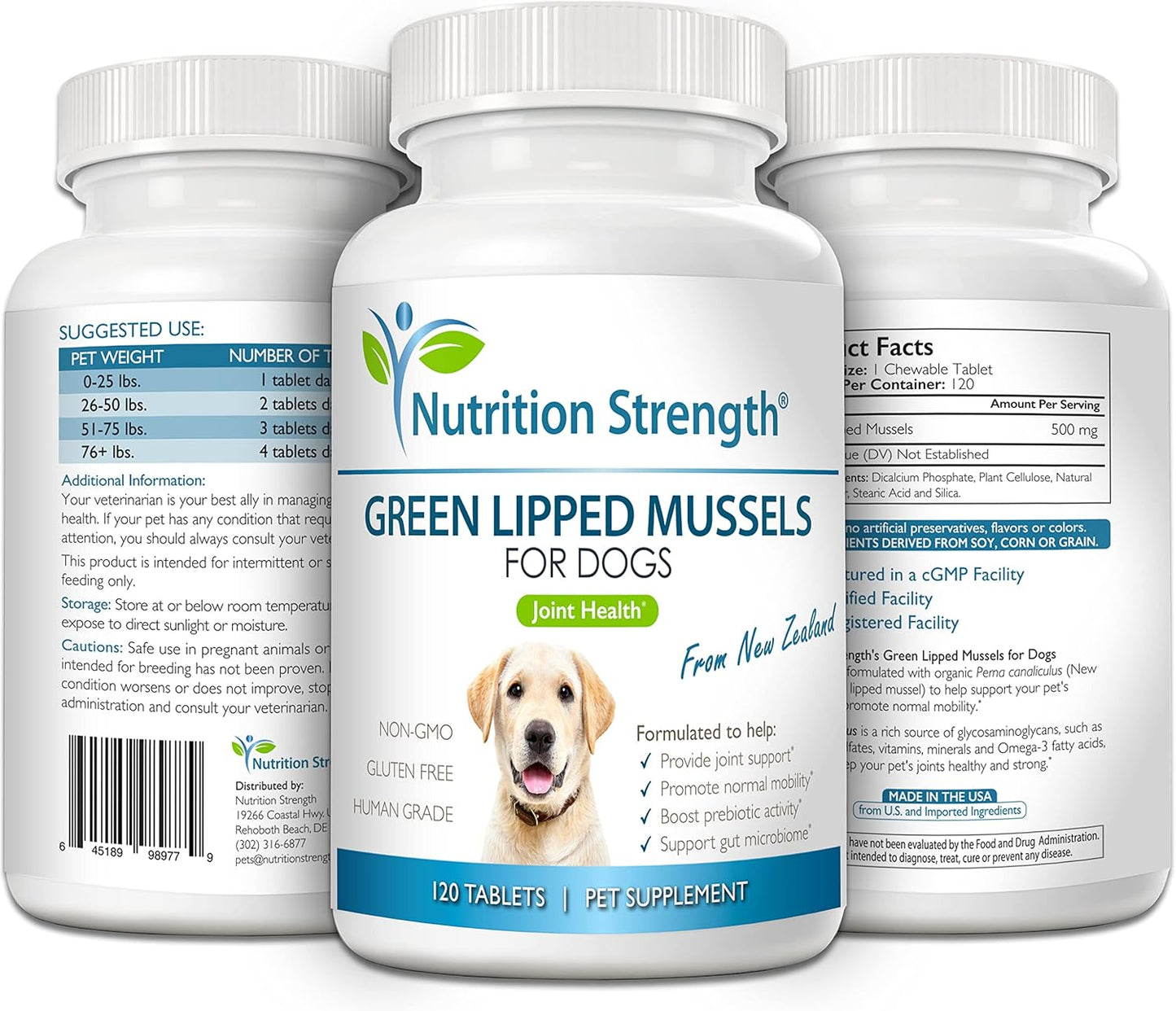 Green Lipped Mussels for Dogs for Joint Support & Inflammatory Relief, Promote Normal Mobility & Flexibility, Boost Prebiotic Activity, Support Gut Microbiome, 120 Chewable Tablets