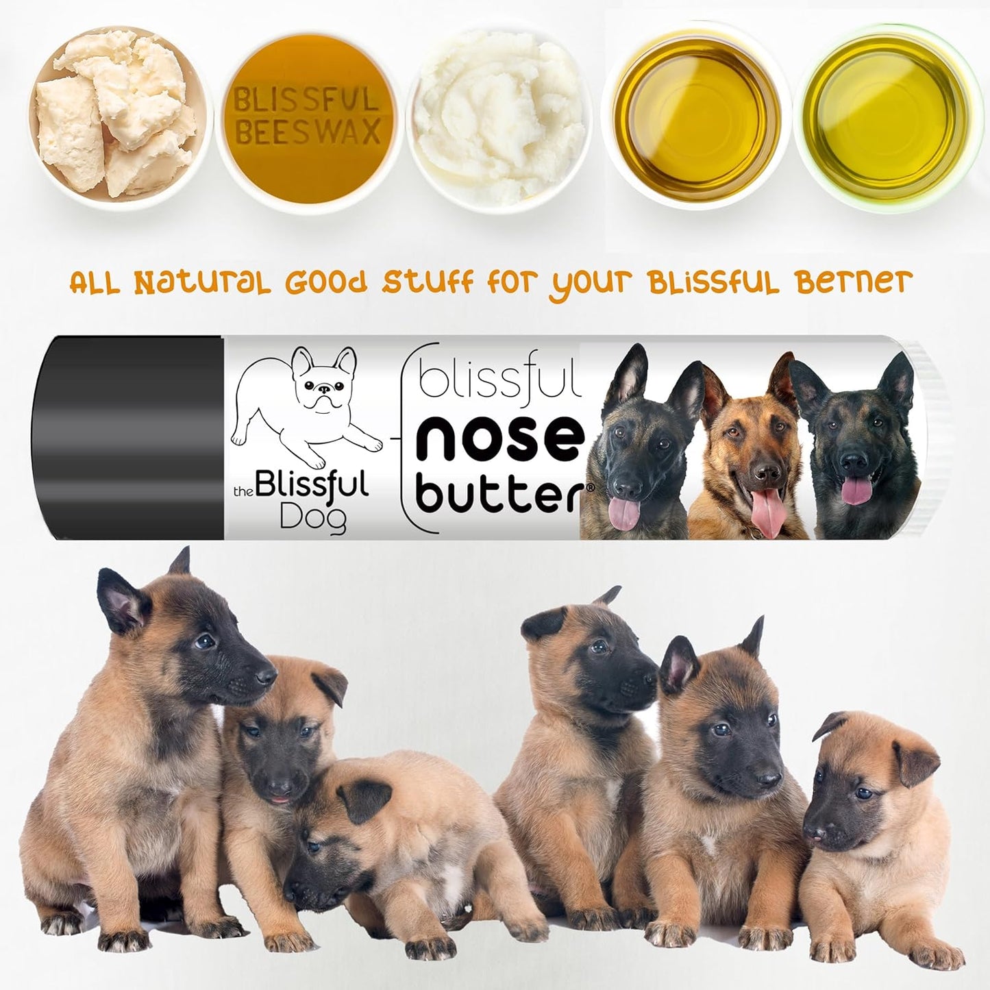 The Blissful Dog Belgian Malinois Nose Butter for Dry, Cracked Skin, Lick-Safe Dog Nose Balm with Moisturizing Shea Butter, Almond, Olive, and Essential Oils, Pet Supplies, Uncented, 0.15 oz.